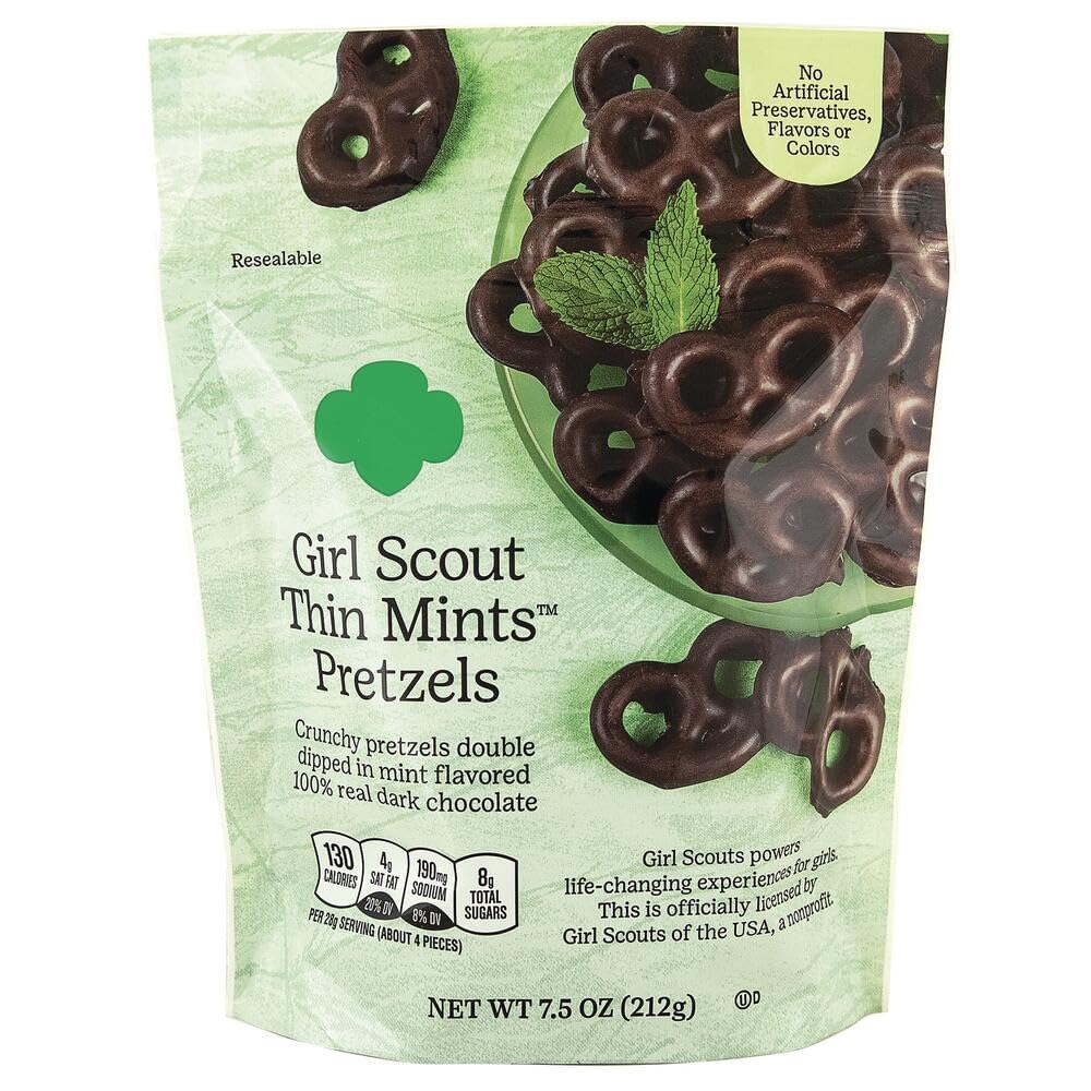 Girl Scout Thin Mints Christmas Cookies Bundle - Almond Cookies (6 oz) & Chocolate Covered Pretzels (7.5 oz) | Holiday Gift, Party Snacks, Office Treats