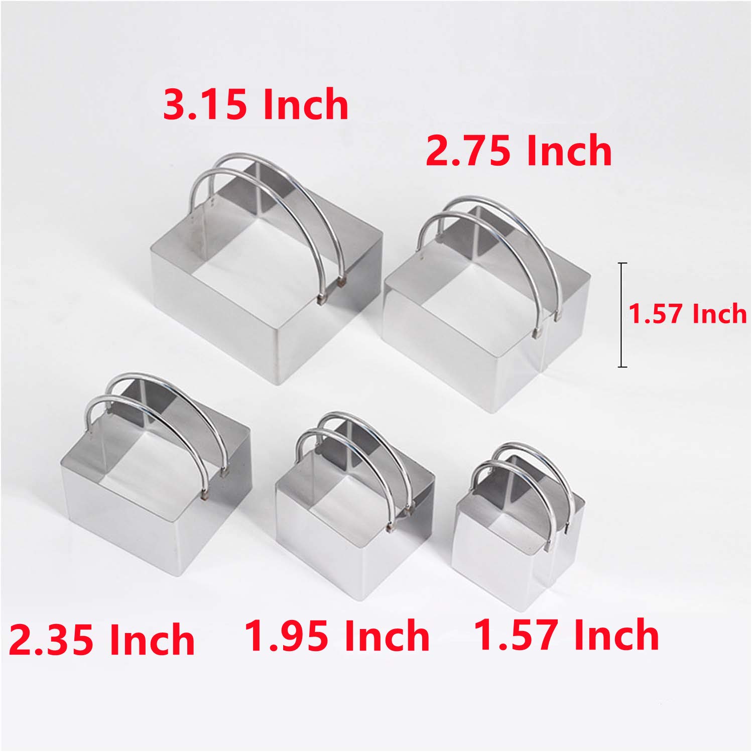 5-Piece Stainless Steel Square Biscuit & Cookie Cutter Set with Handle - Stackable for Easy Storage - Perfect for Baking Cookies, Pastries, and Homemade Treats