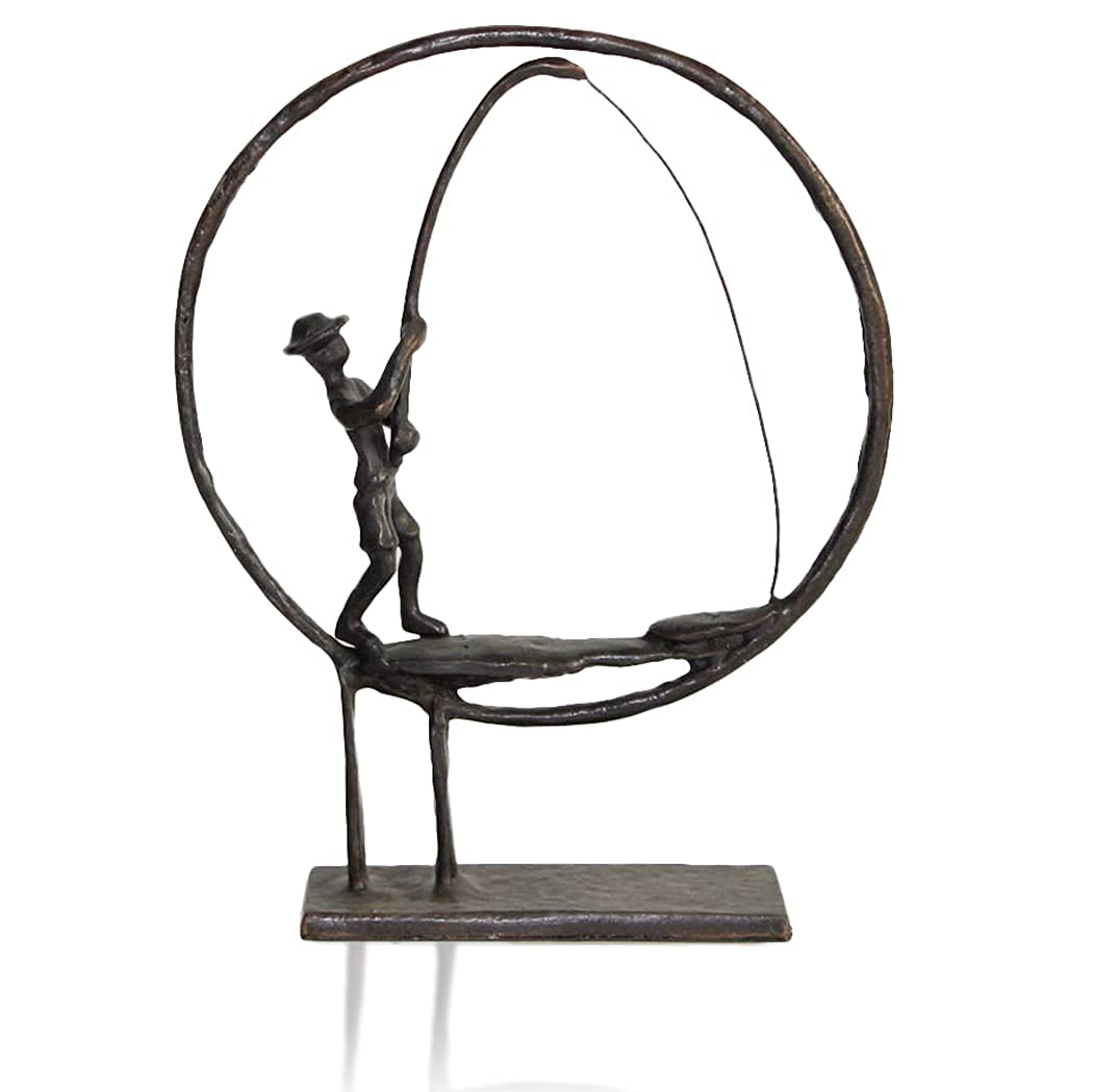 Vintage Iron Standing Fishing Tabletop Sculpture - Antique Home & Office Decor for Rustic & Coastal Style Interiors