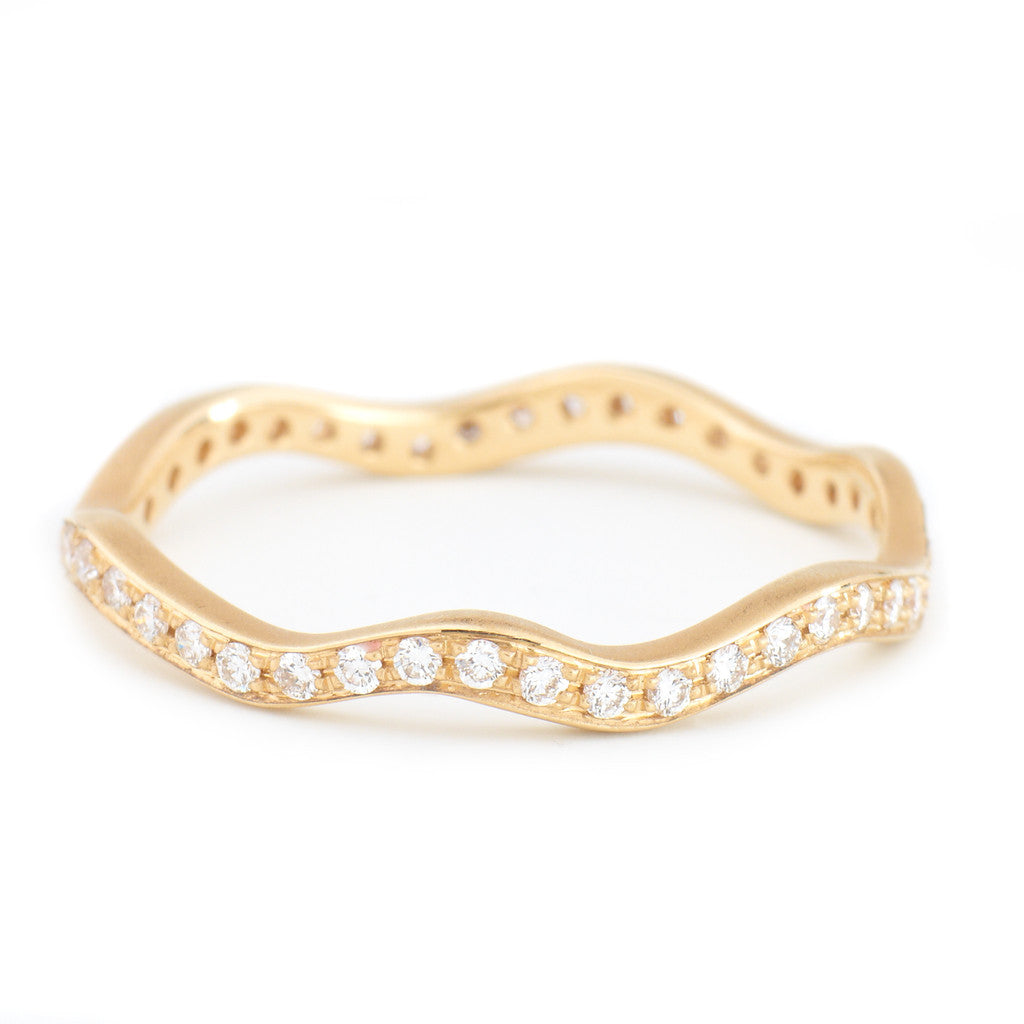 Diamond Wave Band Ring for Women - Elegant Stackable Wedding Engagement Promise Ring - Perfect for Anniversary, Valentine's Day Gift & Everyday Wear