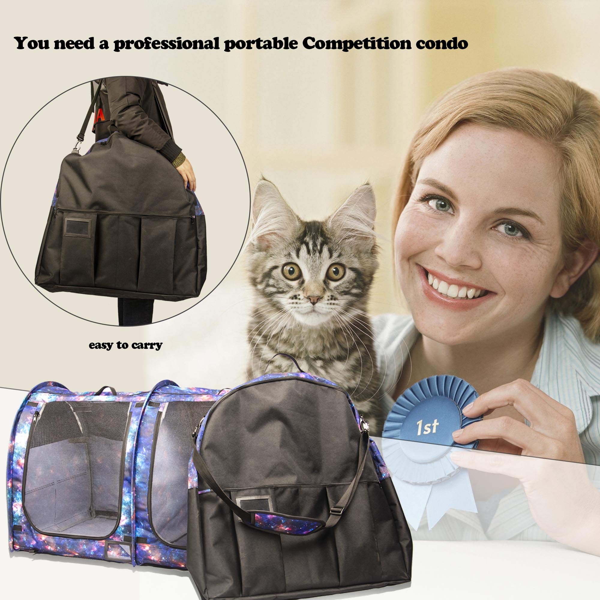 Mispace Foldable Portable Cat Cage & Dog Crate - Twin Compartment Pet Kennel with Carry Bag, 2 Hammocks, Mats & Collapsible Litter Box - Ideal for Travel, Home & Vet Visits