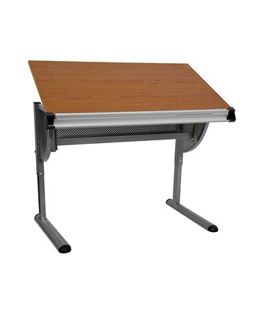 Flash Furniture Adjustable Drafting Table with Pewter Frame - Perfect for Artists, Architects & Designers - Home Office & Studio Workspace Solution