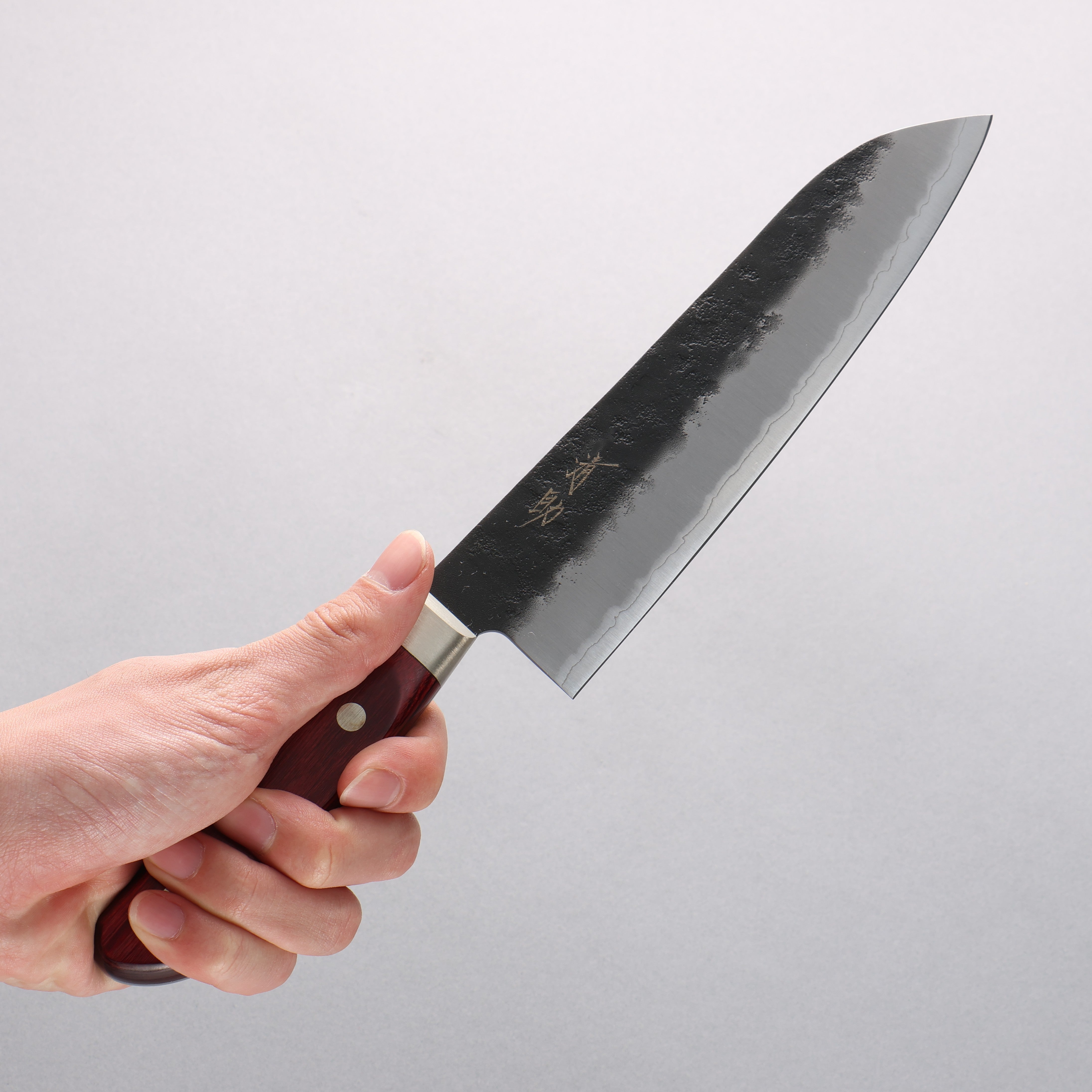 Seisuke Kuronashi Blue Super Nashiji Kurouchi Santoku Knife 180mm with Red Pakka Wood Handle - Premium Japanese Kitchen Knife for Slicing, Dicing, and Chopping Vegetables, Meat, and Fish