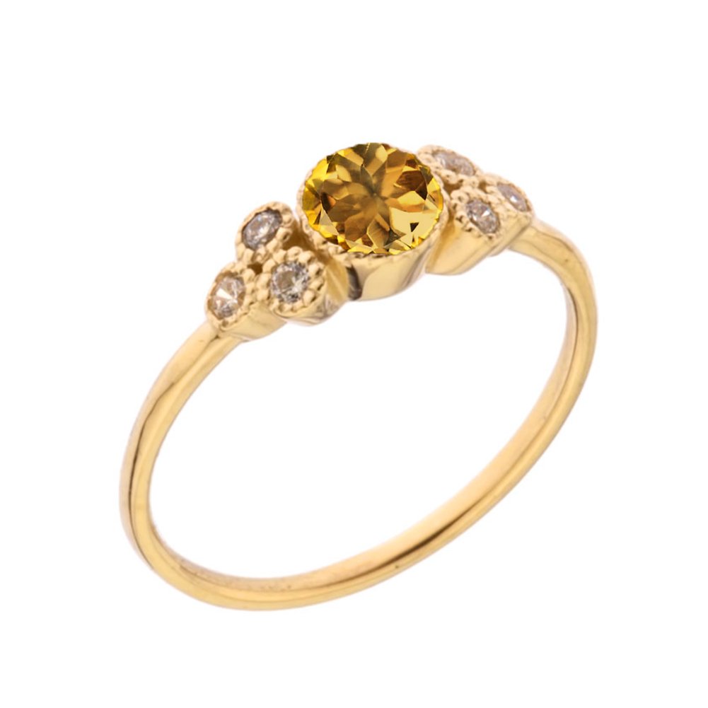 10k Yellow Gold Citrine Floral Cluster Promise Ring with White Topaz Accents - Elegant Dainty Jewelry for Women, Perfect for Anniversaries, Engagements & Special Occasions