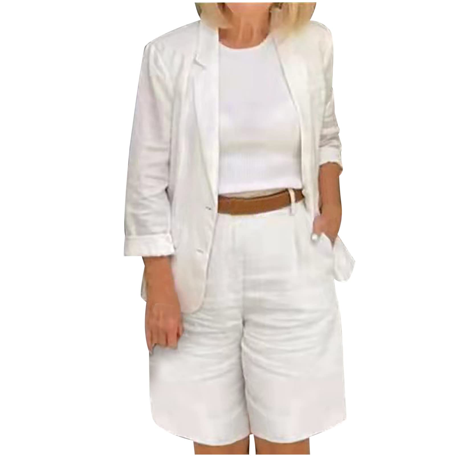 Women's Plus Size Linen Blazer & Shorts Set - Summer Business Casual Outfit for Work