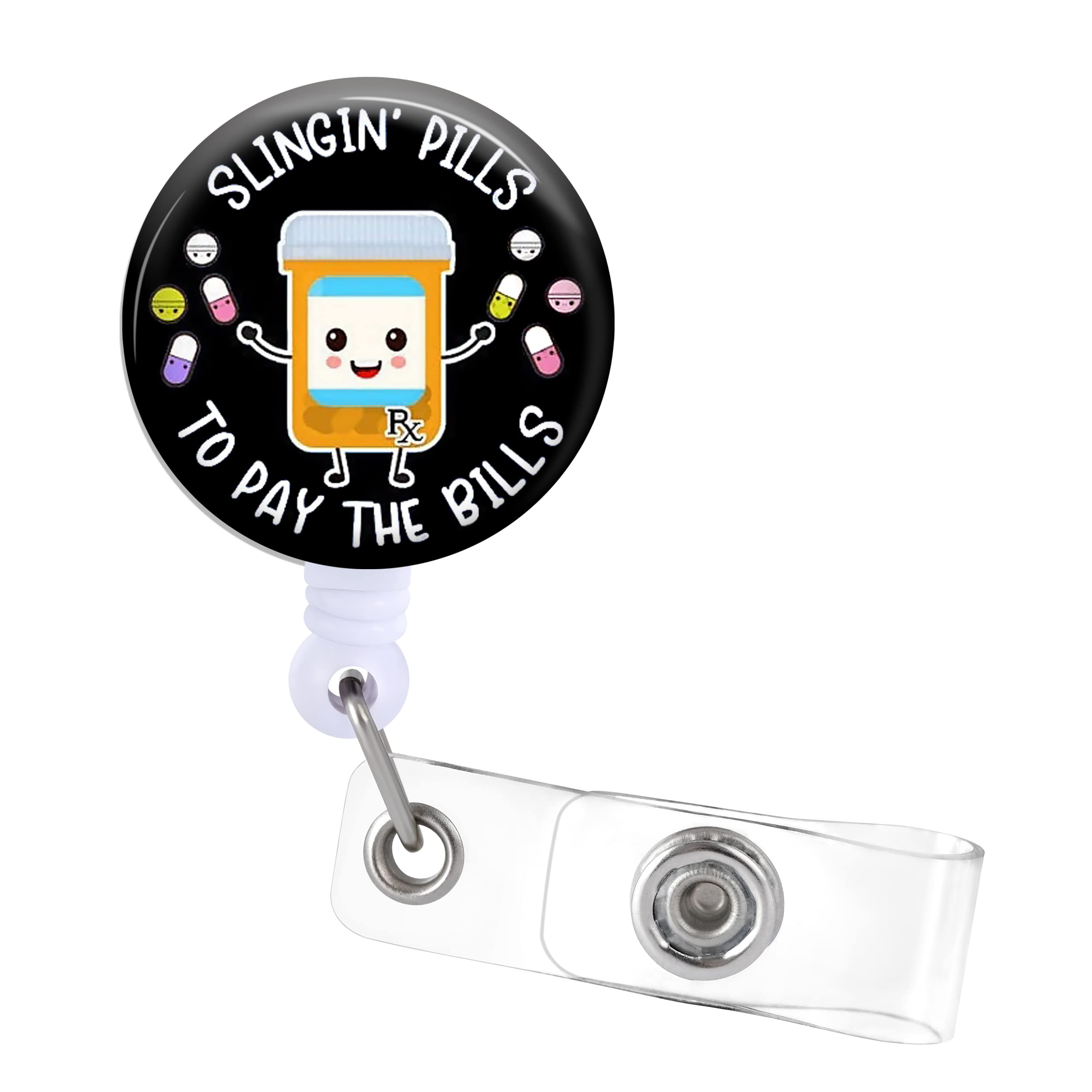 Retractable Badge Reel Holder with ID Clip - Nurse Name Tag Card for Pharmacy, Medical, Office Professionals | Cute Chill Pill Design for Doctors, Teachers & Students | Durable Alligator Clip (ZJK343) | Perfect for Hospitals, Schools & Workplaces