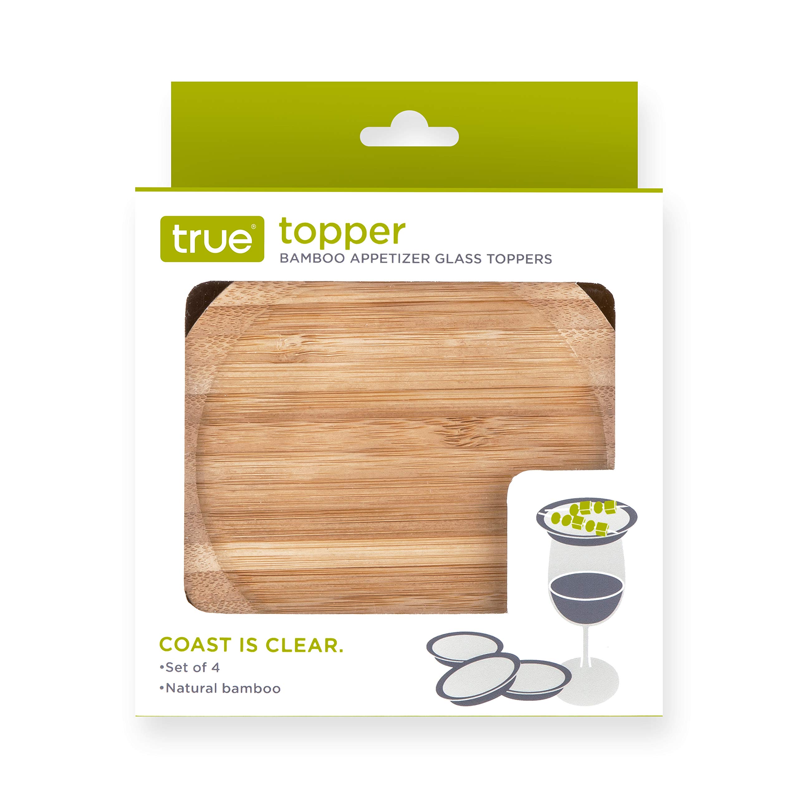 Eco-Friendly Bamboo Appetizer Plates & Wine Glass Covers Set of 4 - Natural Wooden Cocktail Plates, Cup Toppers for Parties, Weddings & Home Entertaining