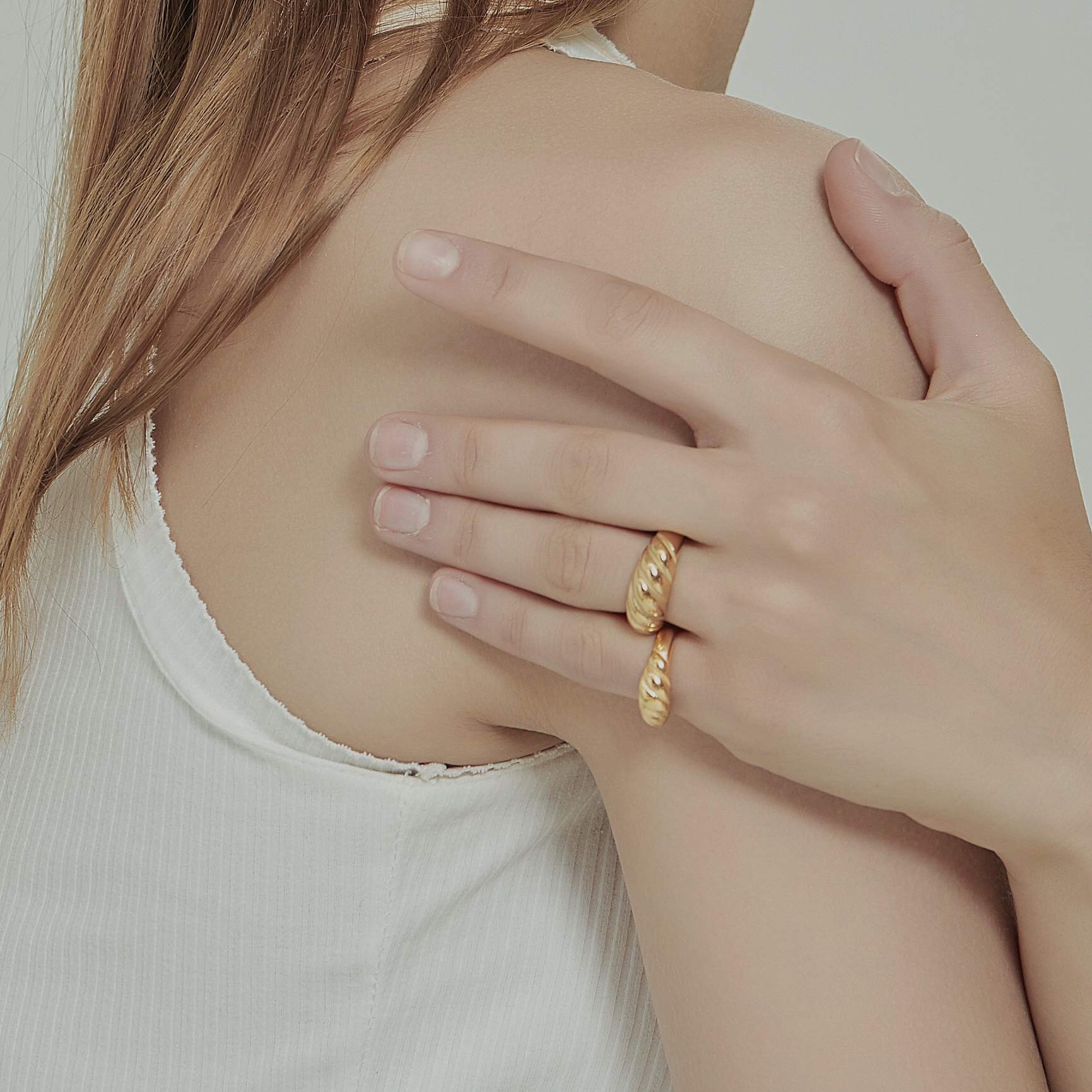 18K Gold Plated Dome Croissant Band Ring - Stackable Minimalist Signet Ring for Women | Elegant Everyday Jewelry for Layering & Gift Giving