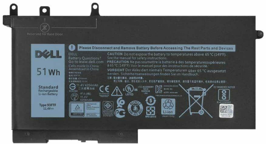 Original Dell Latitude 5280 5480 5580 5590 5490 5288 5290 5488 51W 11.4V Laptop Replacement Battery 93FTF - Long-Lasting Power for Business & Travel Use