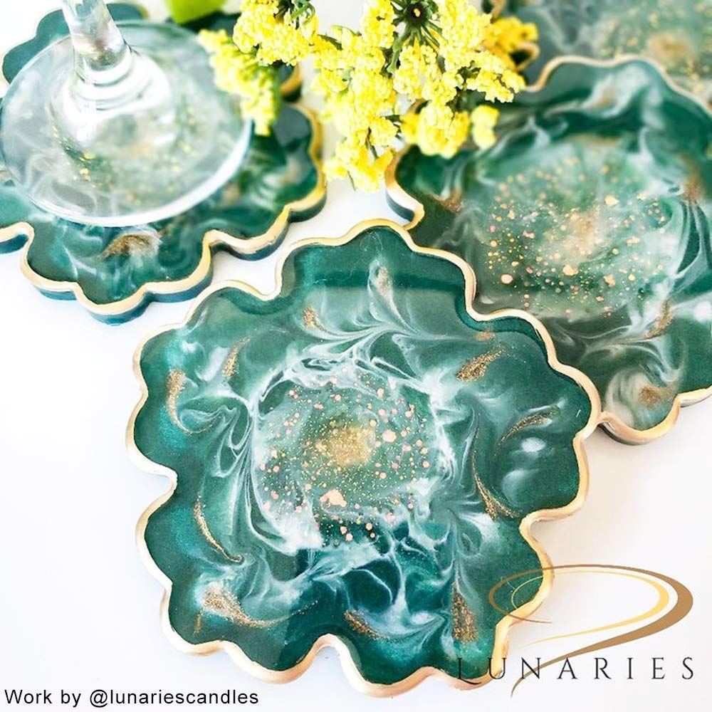 RESINWORLD 4-Pack 4-Inch Floral Silicone Coaster Molds for Epoxy Resin - DIY Glossy Geode Agate Coaster Making, Candle Holder Mold - Perfect for Home Decor, Wedding Favors & Craft Projects