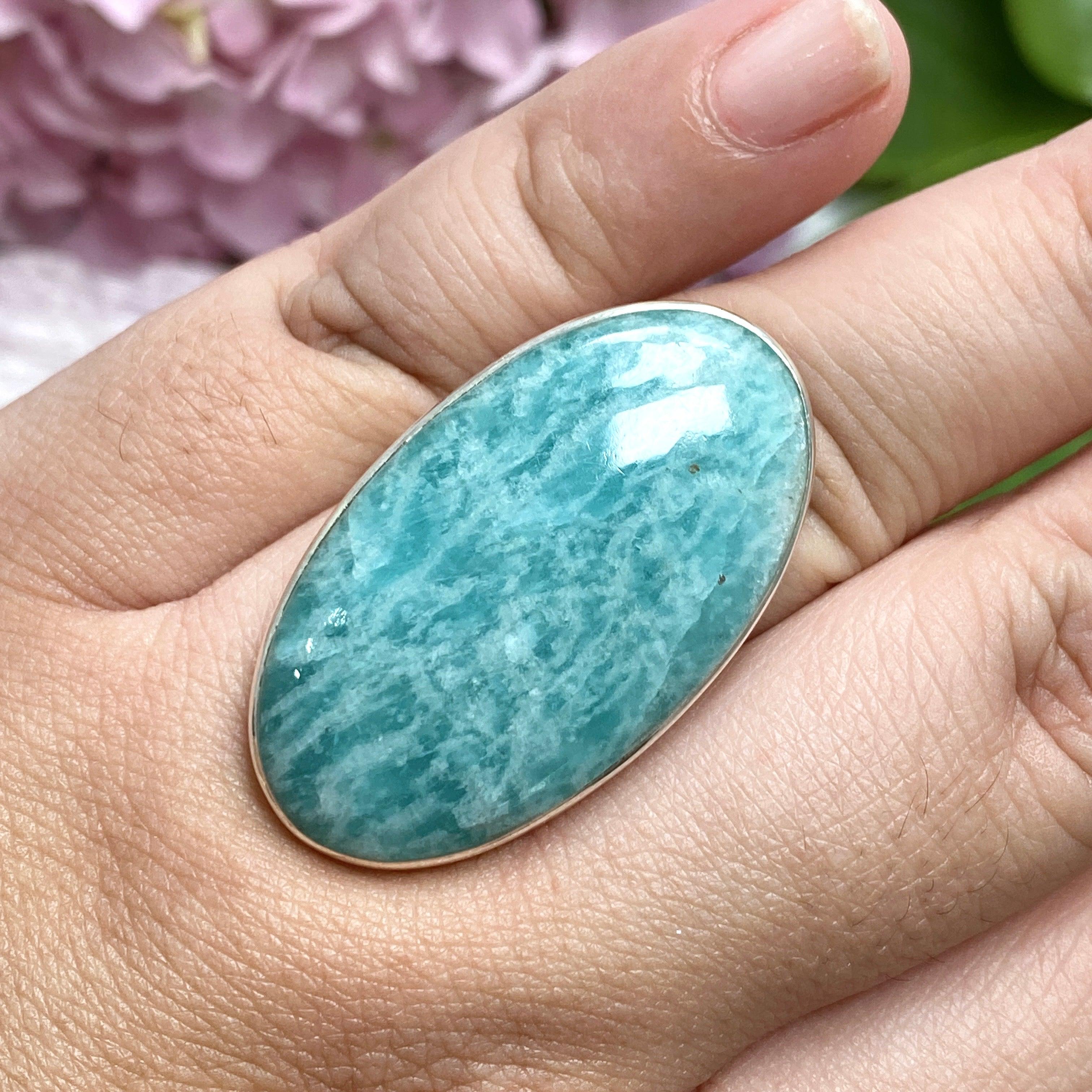 Amazonite Oval Ring for Women - Size 11 - Sterling Silver Gemstone Jewelry (KRGJ2567) | Perfect for Everyday Wear, Gift Giving & Special Occasions