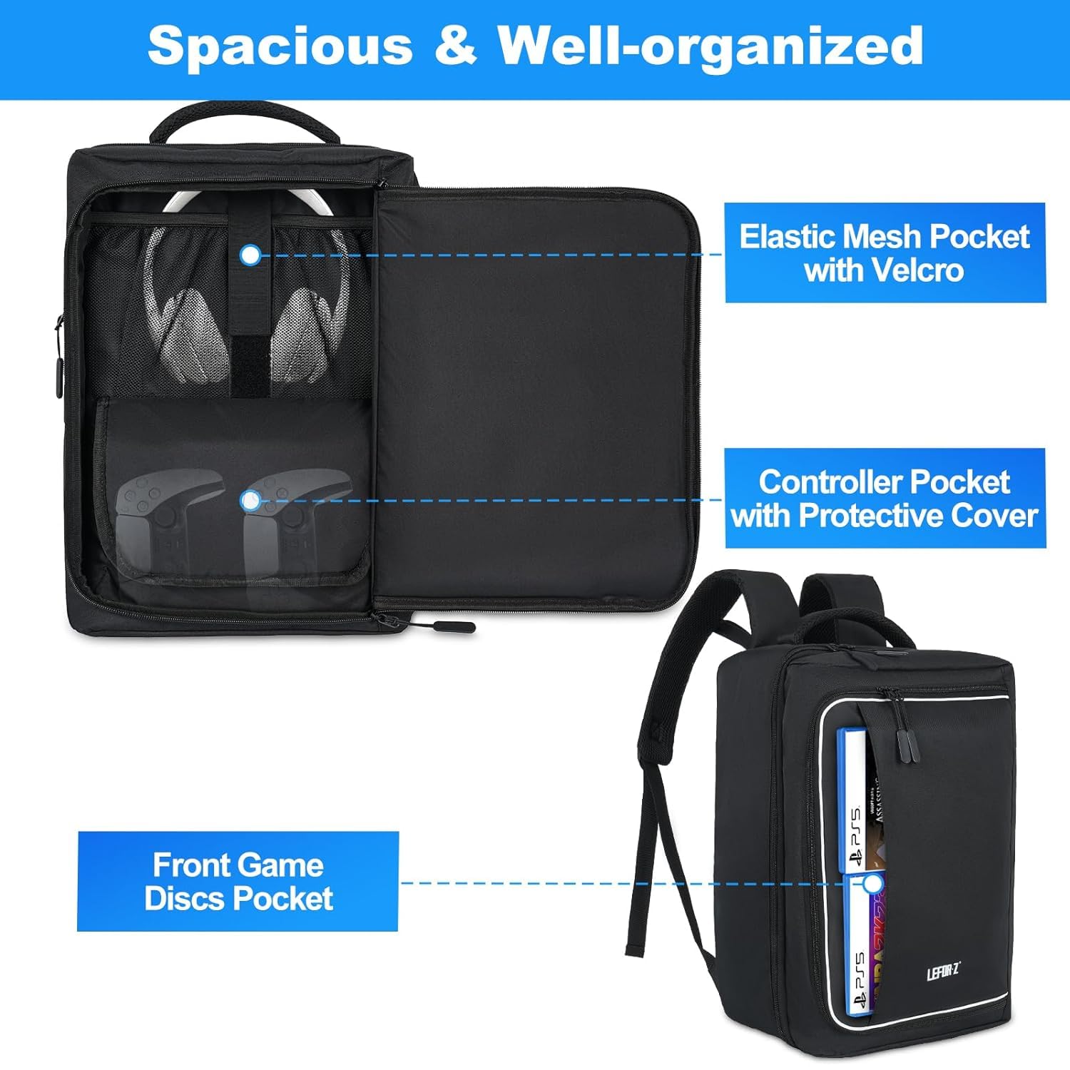 PS5 Travel Backpack - Waterproof & Shockproof Carrying Case for PlayStation 5 Console, Controllers, 15.6