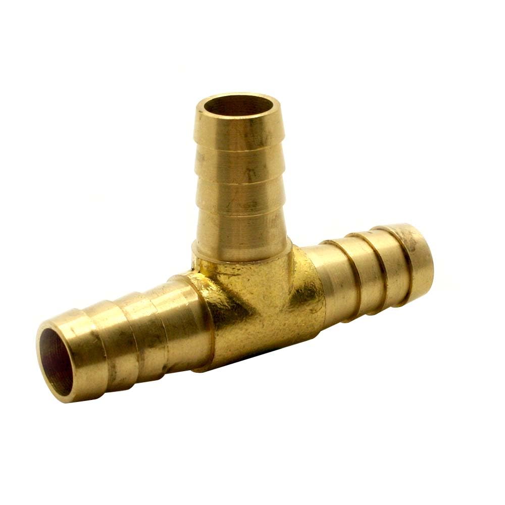 4400787 3/8 Inch Hose Barb Tee - 10 Pack - Brass Fitting for Water, Air & Fuel Lines - Perfect for Plumbing, Automotive & Irrigation Systems