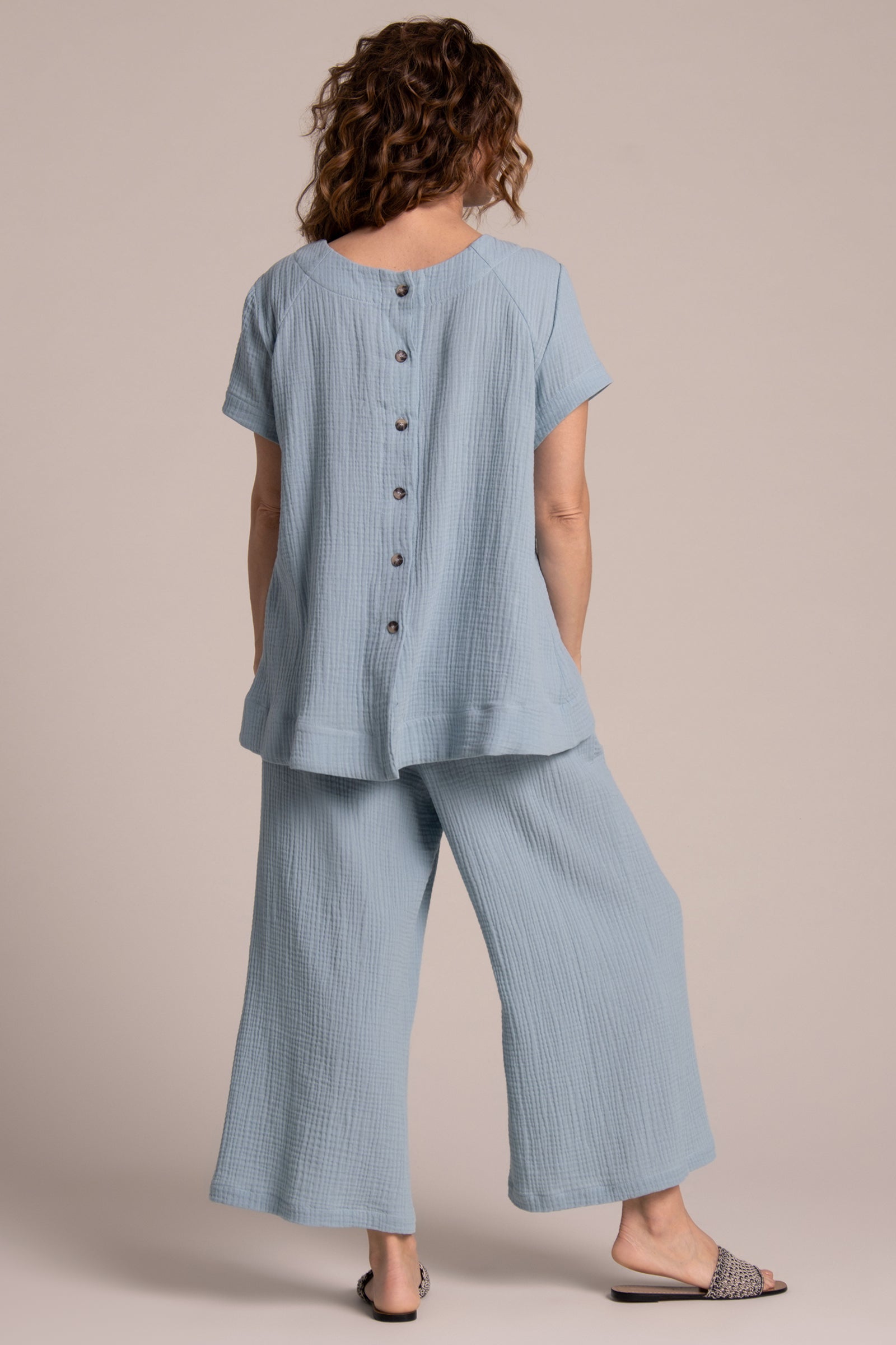 Breeze Button Back Top for Women - Soft & Comfortable Stone Blue Blouse for Casual Wear & Summer Outfits | Perfect for Office, Dates & Weekend Getaways