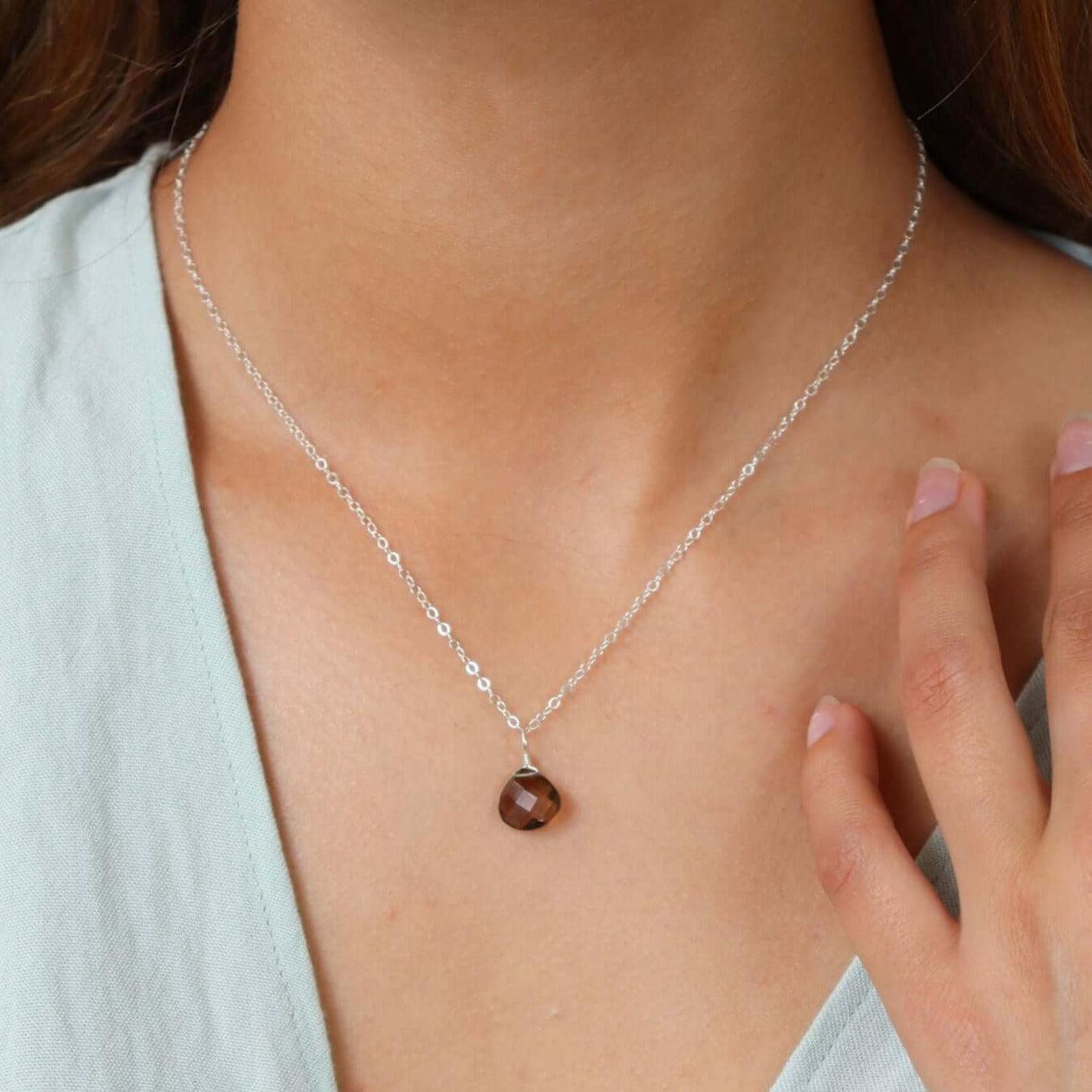 Tiny Smoky Quartz Teardrop Crystal Pendant Necklace - Elegant Healing Stone Jewelry for Women, Perfect for Meditation, Yoga & Spiritual Gifts