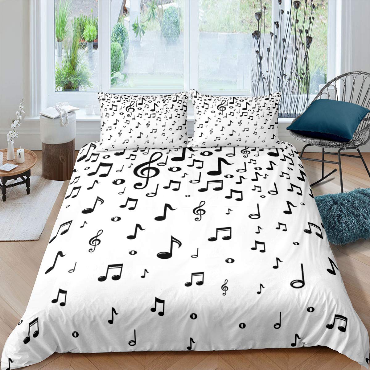 Erosebridal Musical Note Bedding Set - Rock Music Hip Hop Duvet Cover & Grunge Style Comforter Set with Zipper Closure - Piano Theme Twin Size Bedspread for Kids, Boys, Girls & Teens (2-Piece Set) - Perfect for Music Lovers' Bedrooms, Dorm Rooms & Teen Themed Decor