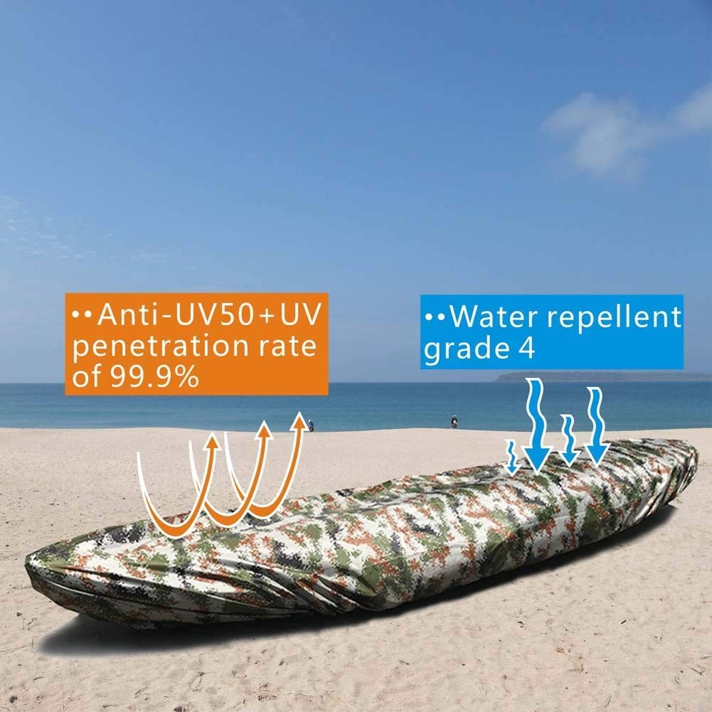 **Universal Camouflage Kayak Cover - Waterproof, UV-Resistant, Dustproof Storage Shield for Fishing Boats, Kayaks & Canoes (8 Sizes, 4.65 oz) - Outdoor Gear for Kayaking, Fishing, Camping & RV Travel - Protect Marine Equipment from Sun, Rain & Dust**