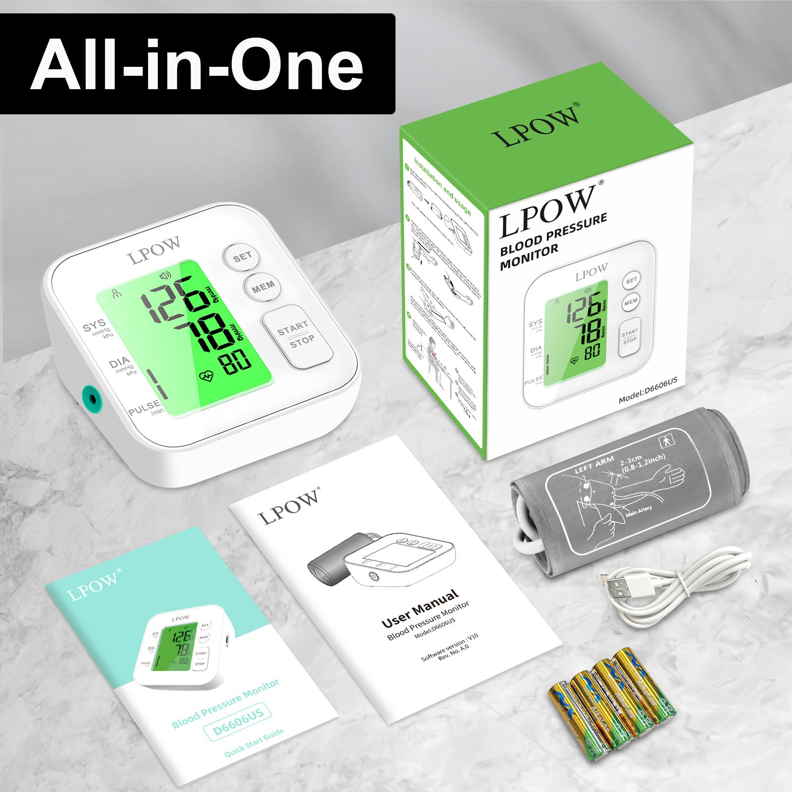 LPOW Upper Arm Blood Pressure Monitor with Voice Speaker - Large Cuff 8.7