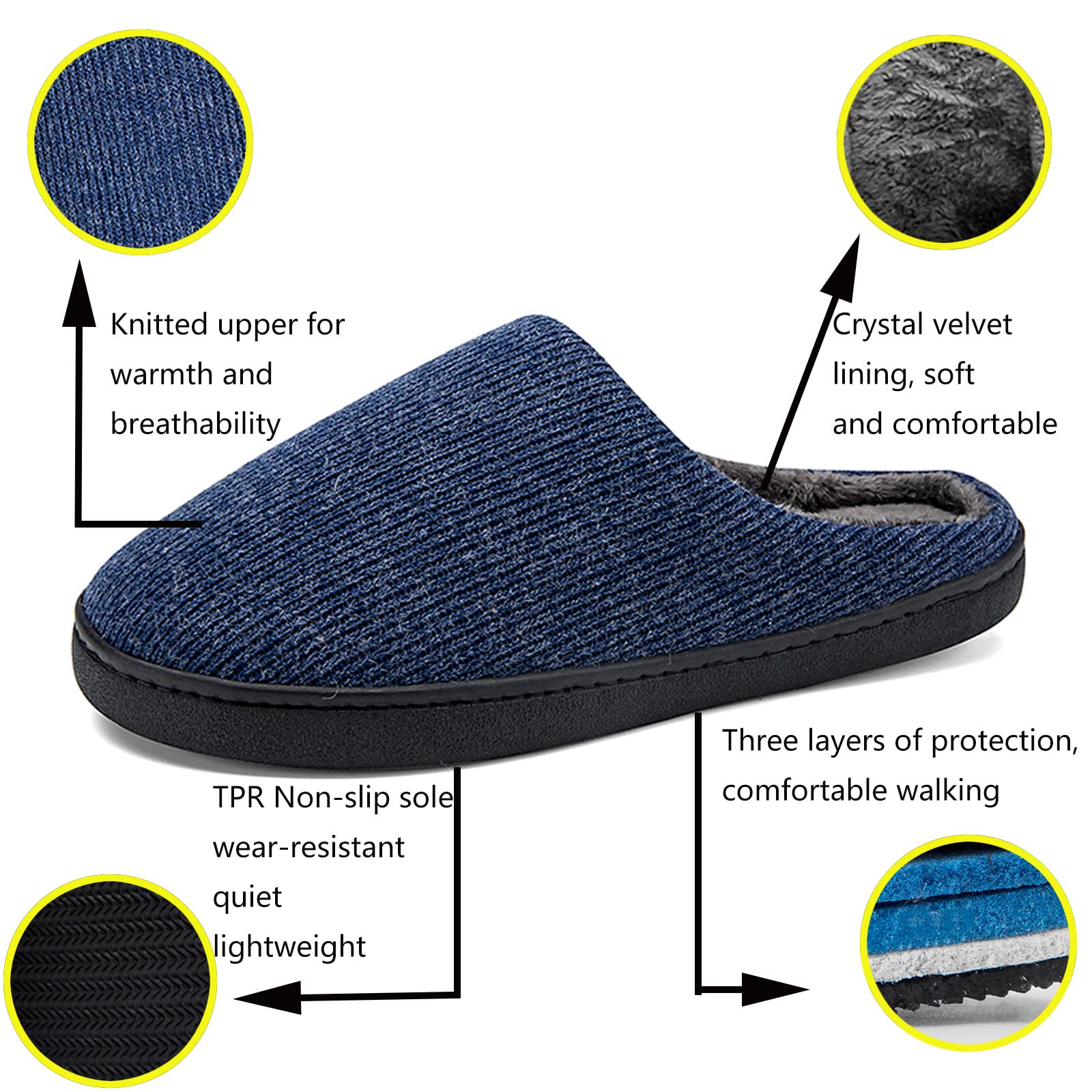 Cozy Wool-Blend Non-Slip House Slippers for Men & Women - Warm Indoor Fuzzy Slippers for Home, Office & Relaxation