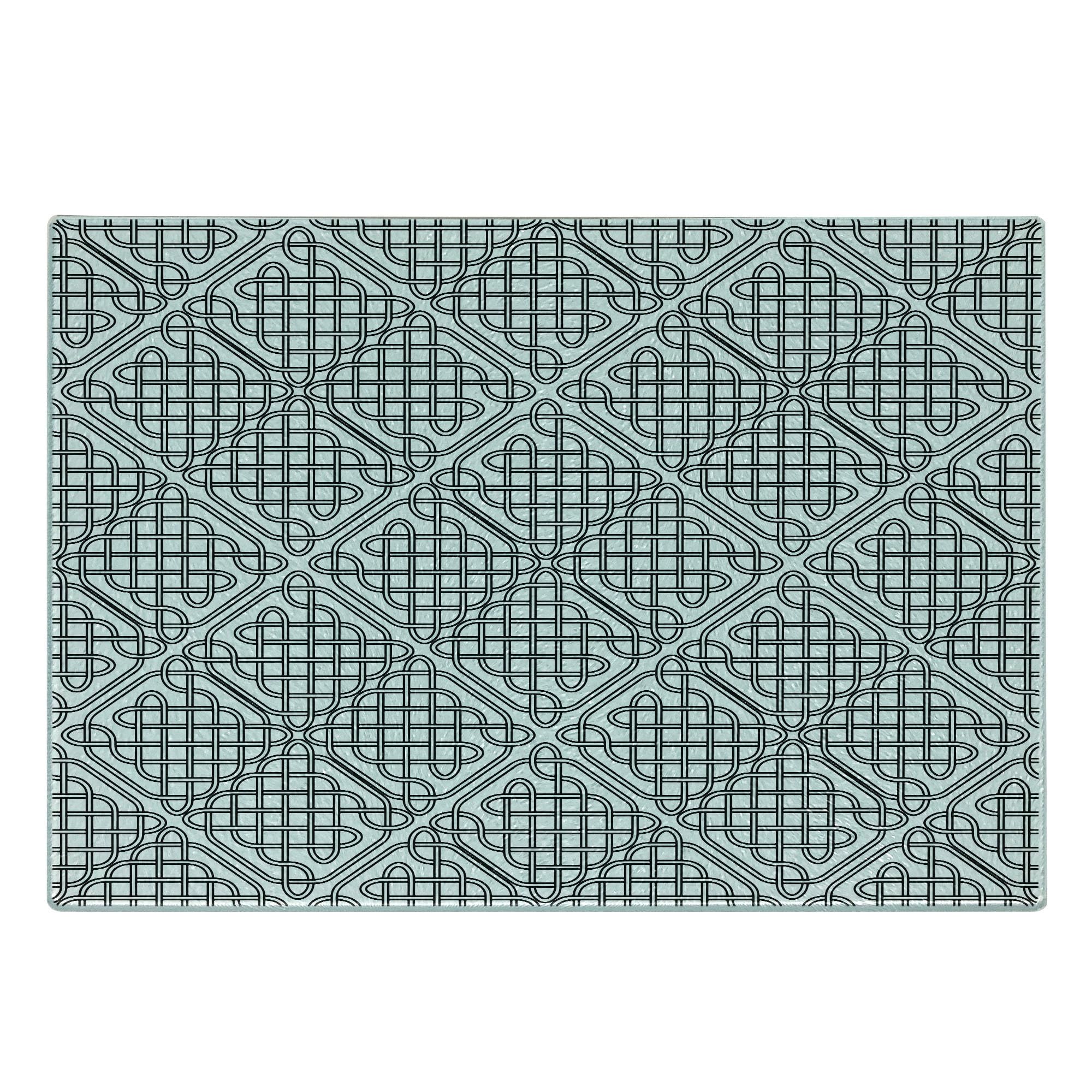 Ambesonne Celtic Cutting Board - Medieval Irish Striped Square Design, Old-Fashioned Artsy Print Tempered Glass Serving Board - Small Size Black & White - Perfect for Cheese Platters, Charcuterie & Kitchen Decor