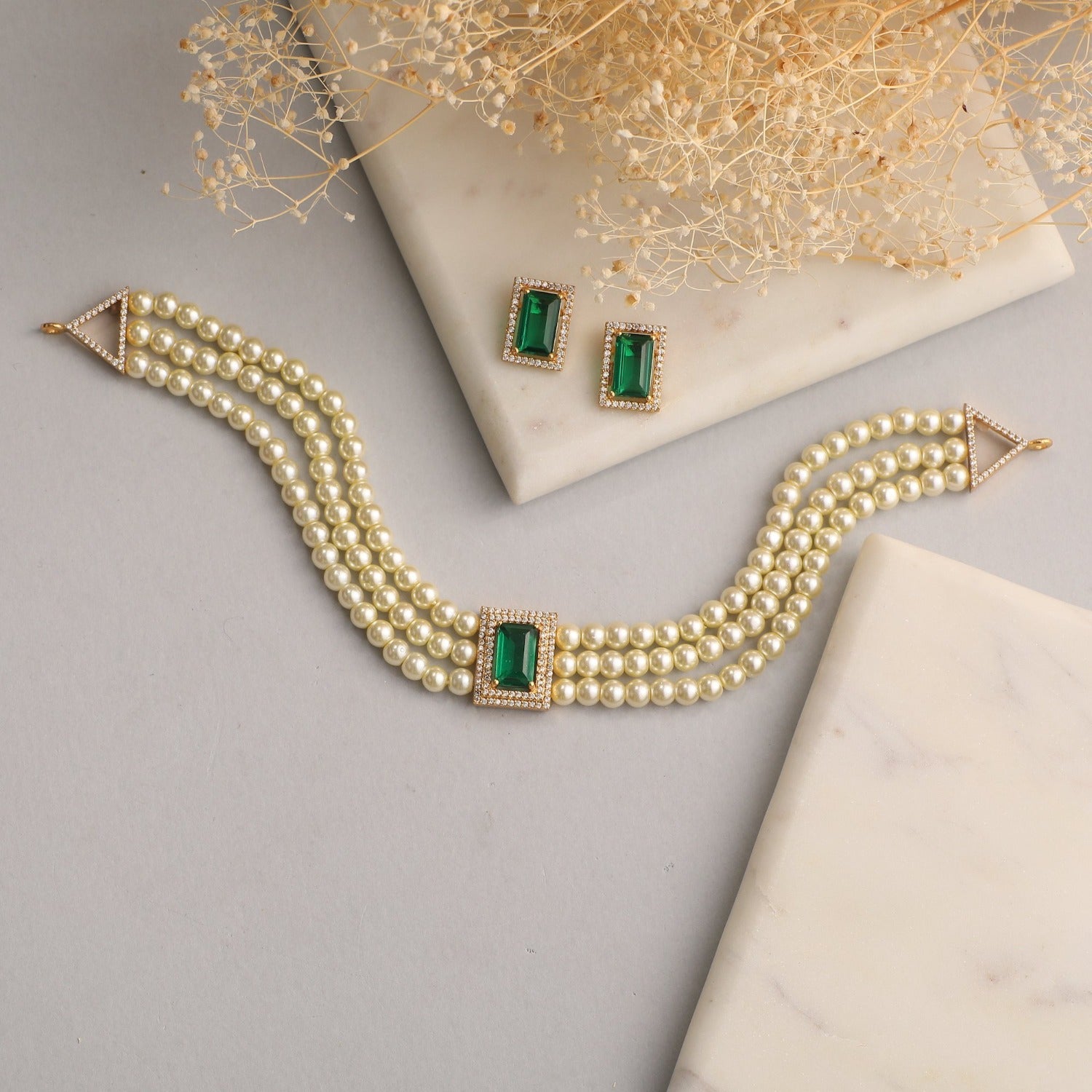 Anna Nakshatra CZ Pearl Choker Necklace Set - Elegant Cubic Zirconia & Pearl Jewelry for Women - Perfect for Weddings, Parties & Special Occasions