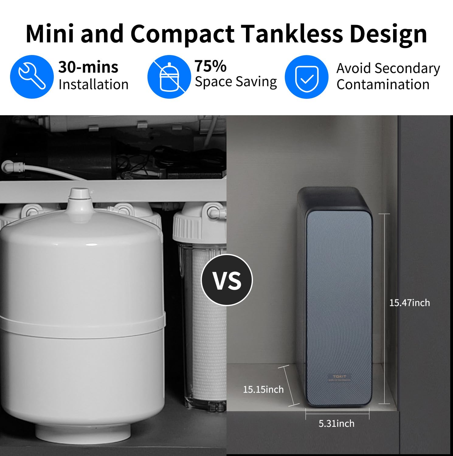 TOKIT UV Reverse Osmosis Water Filter System - U2 Pro Alkaline Mineral Under Sink Water Purifier, 600 GPD Tankless RO Filtration, NSF/ANSI 58 Certified, 2:1 Pure to Drain Ratio, TDS Reduction, Dual Faucet Design for Clean Drinking & Cooking Water