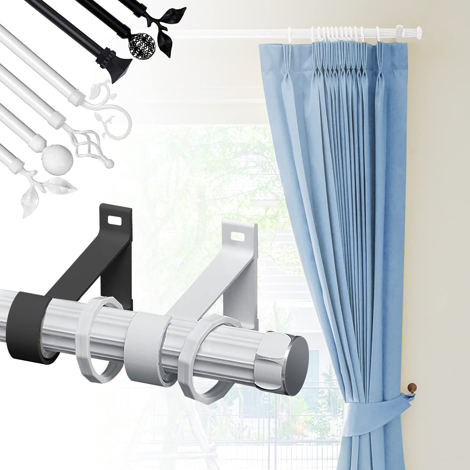 Heavy Duty White Curtain Brackets - 1 Inch Single Hole Curtain Rod Holders - 2 Pack for Living Room, Bedroom & Window Treatments
