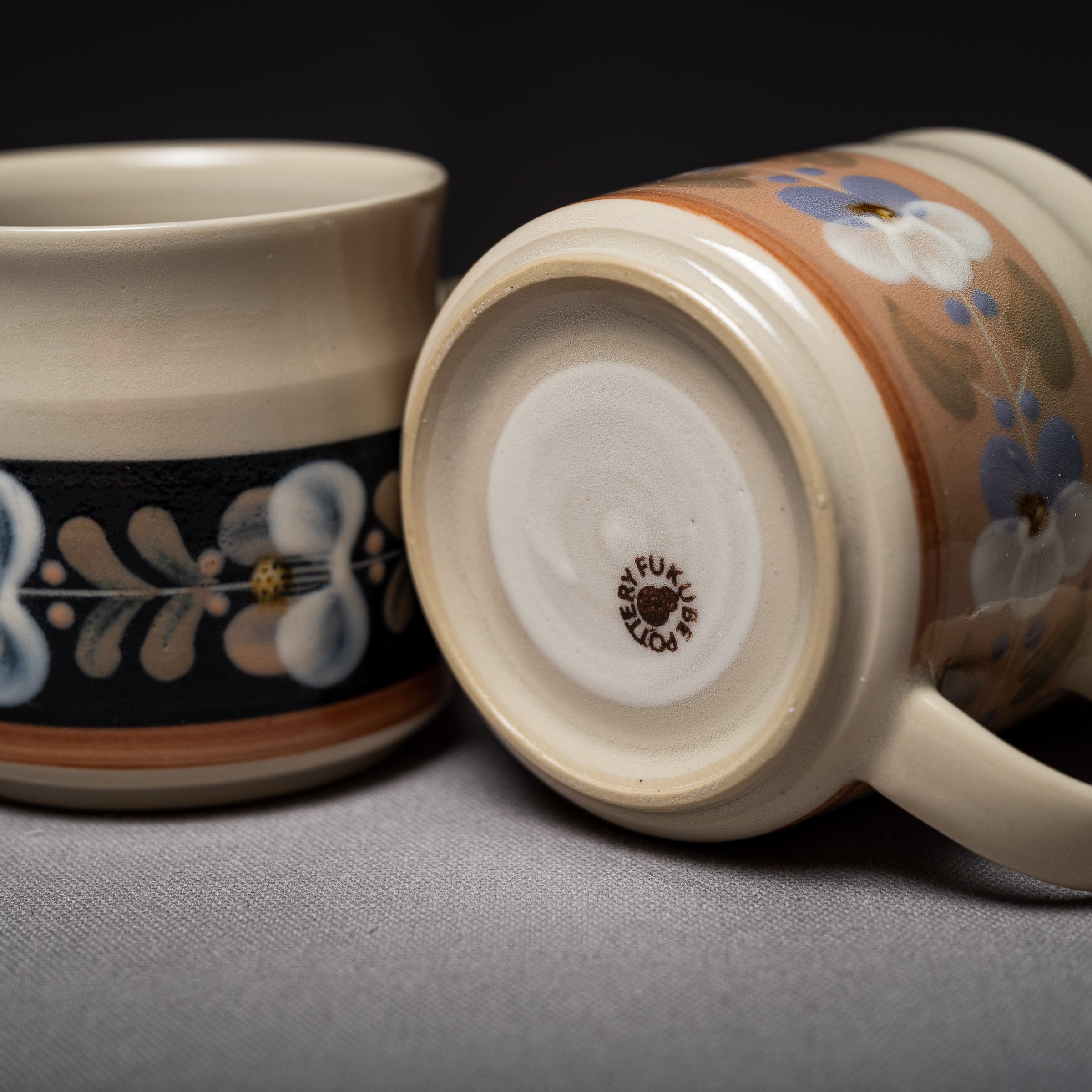 Fukube Pottery Mug Cup - Handmade Japanese Ceramic Coffee Cup with Violet or Camellia Floral Design | Perfect for Home, Office & Gift Giving