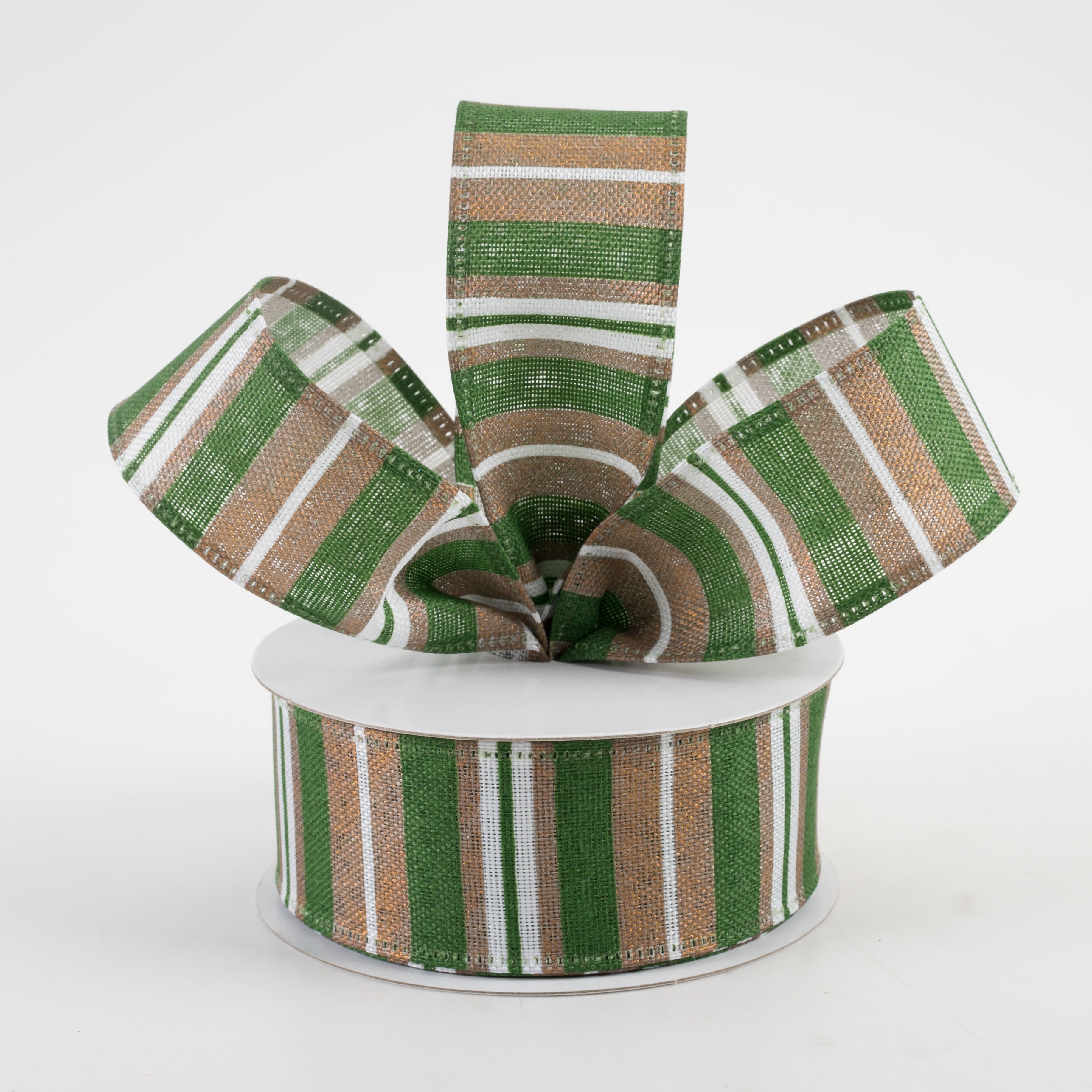 1.5 Inch Horizontal Stripe Ribbon - Metallic Gold & Green Decorative Ribbon (10 Yards) for Gift Wrapping, Party Decorations, DIY Crafts and Scrapbooking