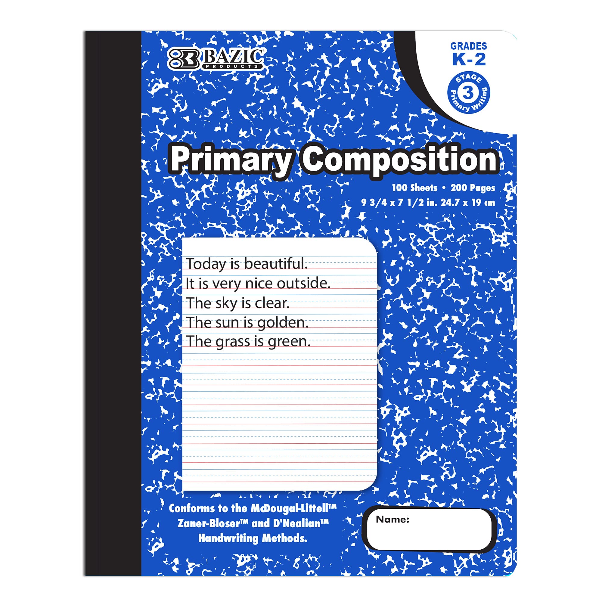 BAZIC Primary Journal Composition Book - Blue Marble Design, 100 Sheets for Writing Practice | Kindergarten & Elementary School Notebook (Grades K-2) | 48-Pack Bulk Set | Perfect for Classroom Supplies, Homeschooling & Back to School Essentials