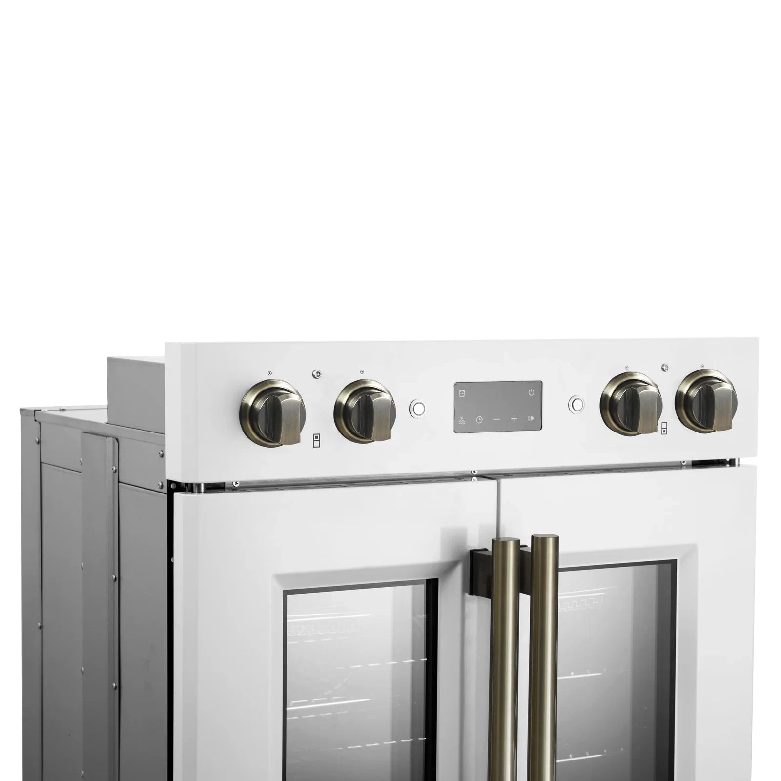 Forno Asti 30 Inch Double Electric Wall Oven with French Doors - White Finish & Antique Brass Trim (Model FBOEL1340 30WHT) | Perfect for Modern Kitchens, Baking, and Entertaining
