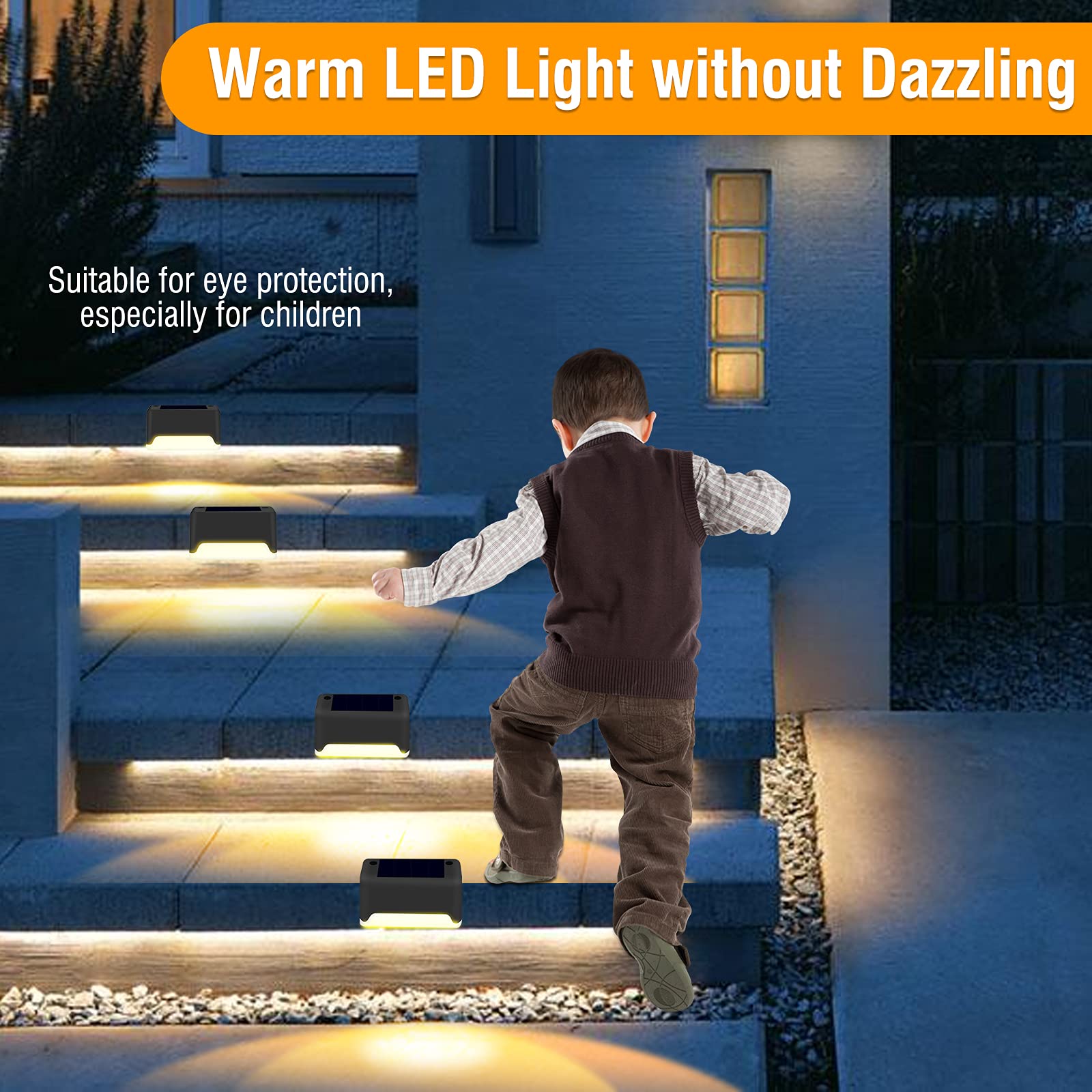 **4 Pack Solar Deck Lights Outdoor - IP65 Waterproof LED Solar Step Lights for Stairs, Fence, Railing, Yard, Patio & Pathway - Warm White - Perfect for Nighttime Safety & Ambiance**