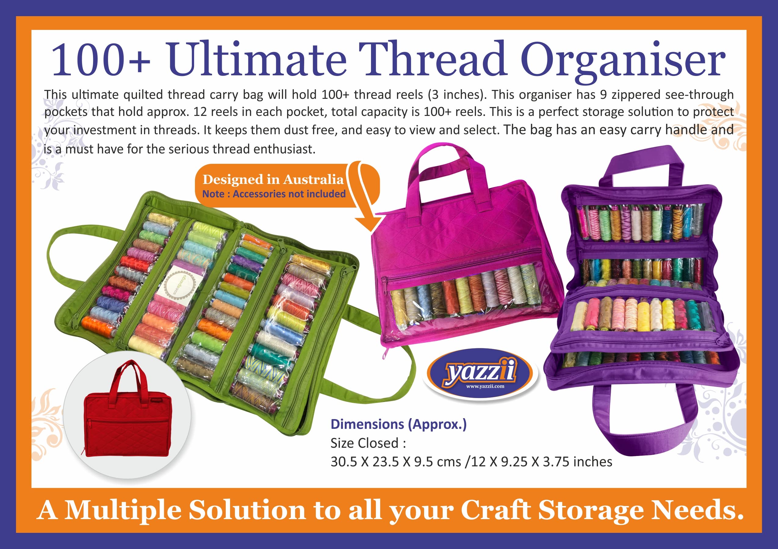 Yazzii 100 Spool Thread Organizer - Portable Sewing Thread Storage Bag with Adjustable Dividers - Perfect for Sewing, Embroidery & Quilting Projects at Home or On The Go (Green)