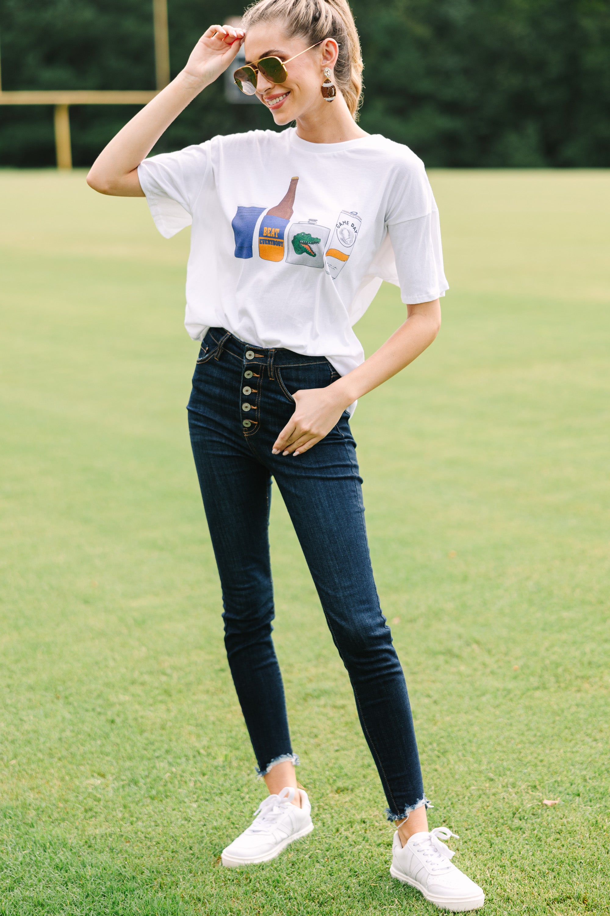 Drink Local Blue & Orange Gameday Graphic Tee - Vintage Style Sports Fan T-Shirt for Football Tailgating & College Game Day Outfits