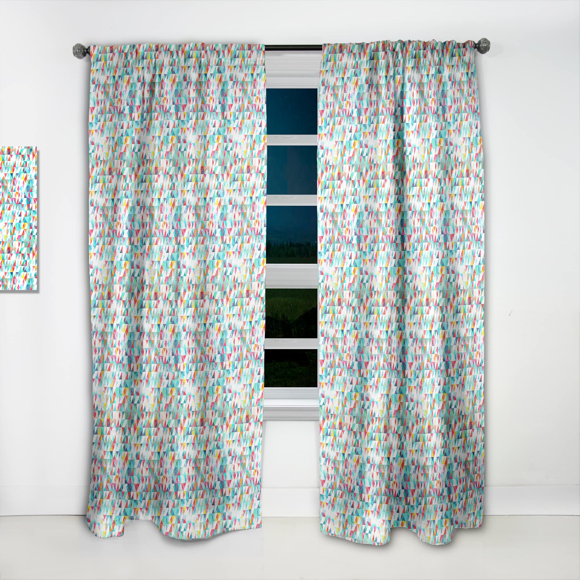 Bright Triangle Pattern Grunge Effect Thermal Insulated Curtains - Single Panel 52x90 - Perfect for Bedroom & Living Room Blackout Drapes