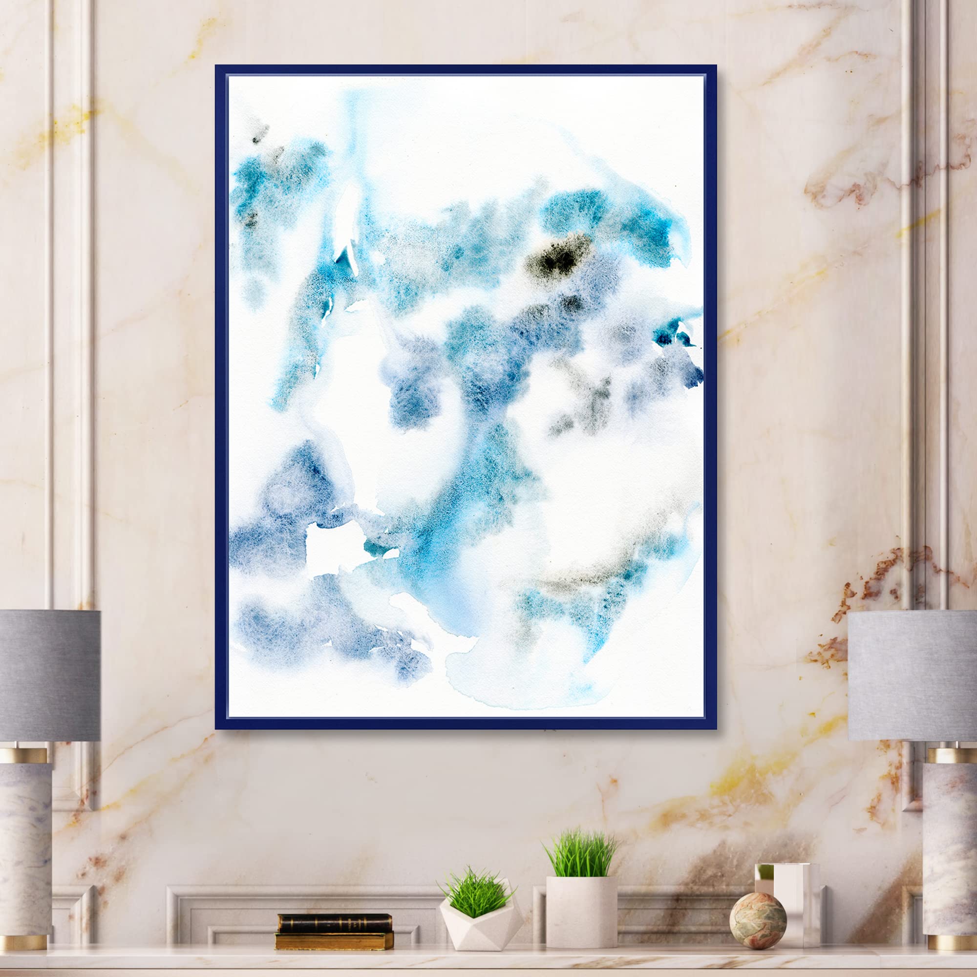 Abstract Dark Blue Clouds IV - Modern Framed Canvas Wall Art Print for Living Room, Bedroom & Office Decor