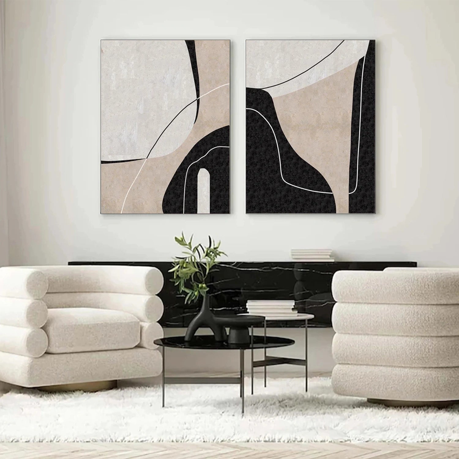 Abstract Tranquility Set of 2 Canvas Wall Art - Modern Minimalist Home Decor for Living Room, Bedroom & Office - #WS306
