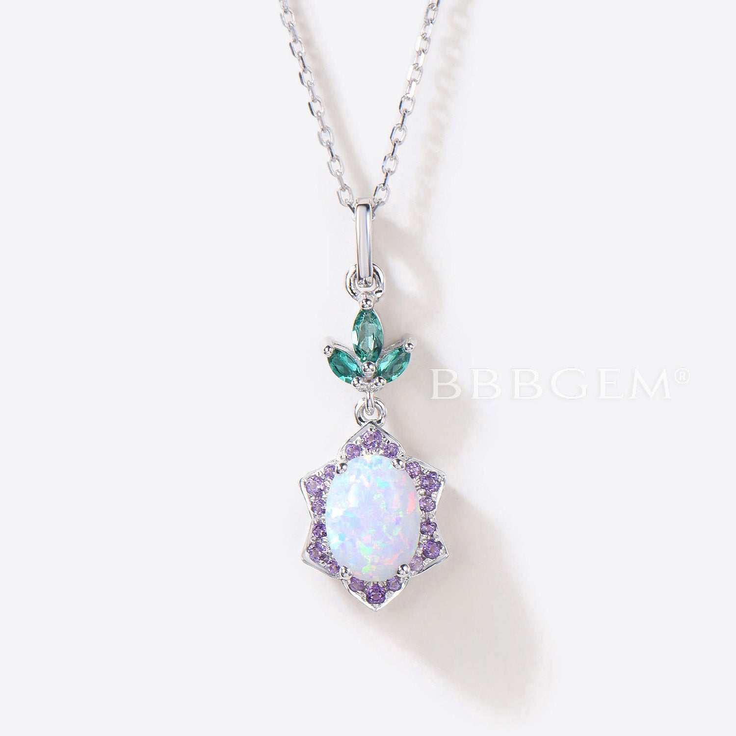 Elegant Oval White Opal Wedding Necklace with Cluster Amethyst Halo Pendant - Perfect for Bridal Jewelry, Anniversary Gifts & Special Occasions