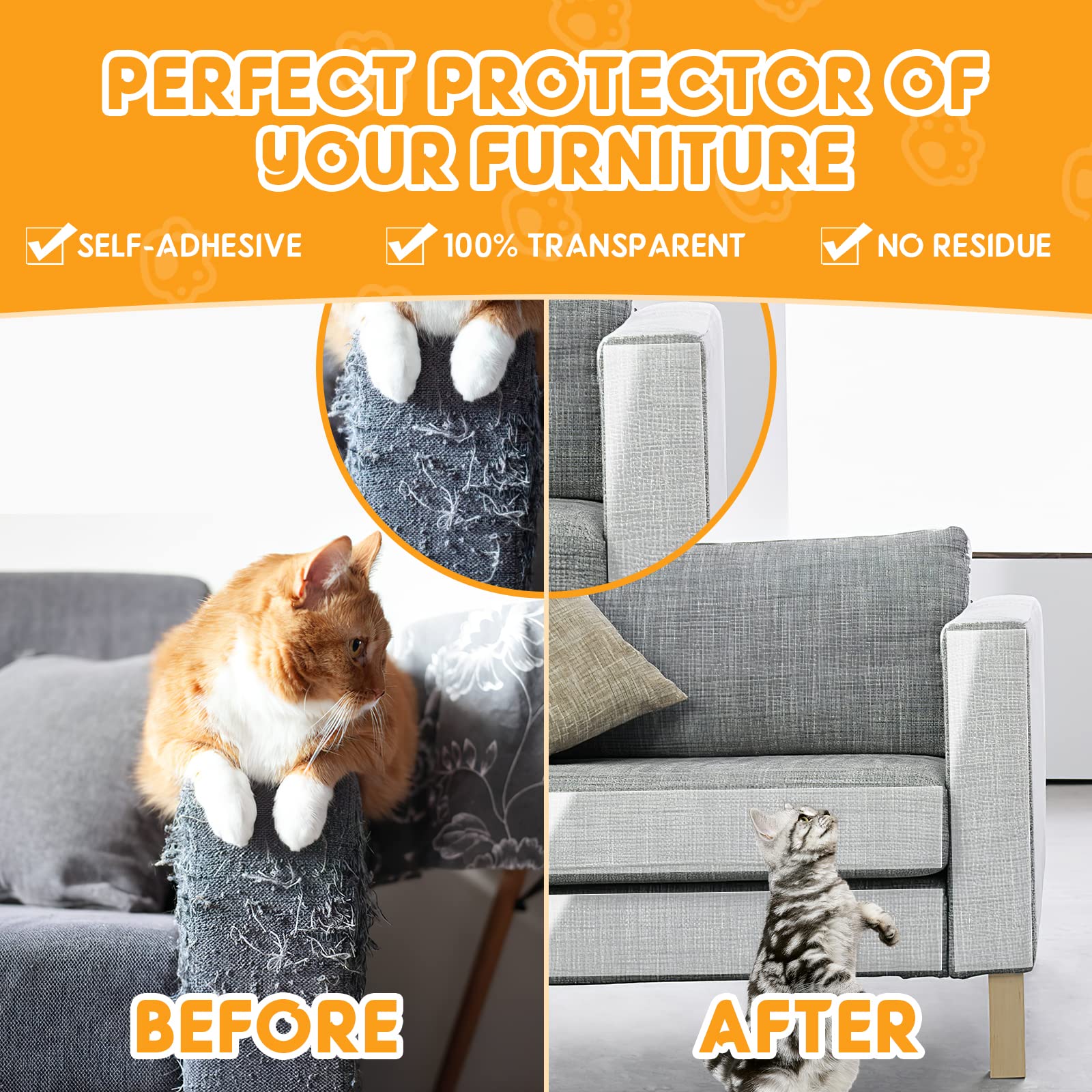 12 Pack Cat Scratch Furniture Protector - 60 Pins Anti-Scratch Deterrent for Sofa, Chairs, Doors (14