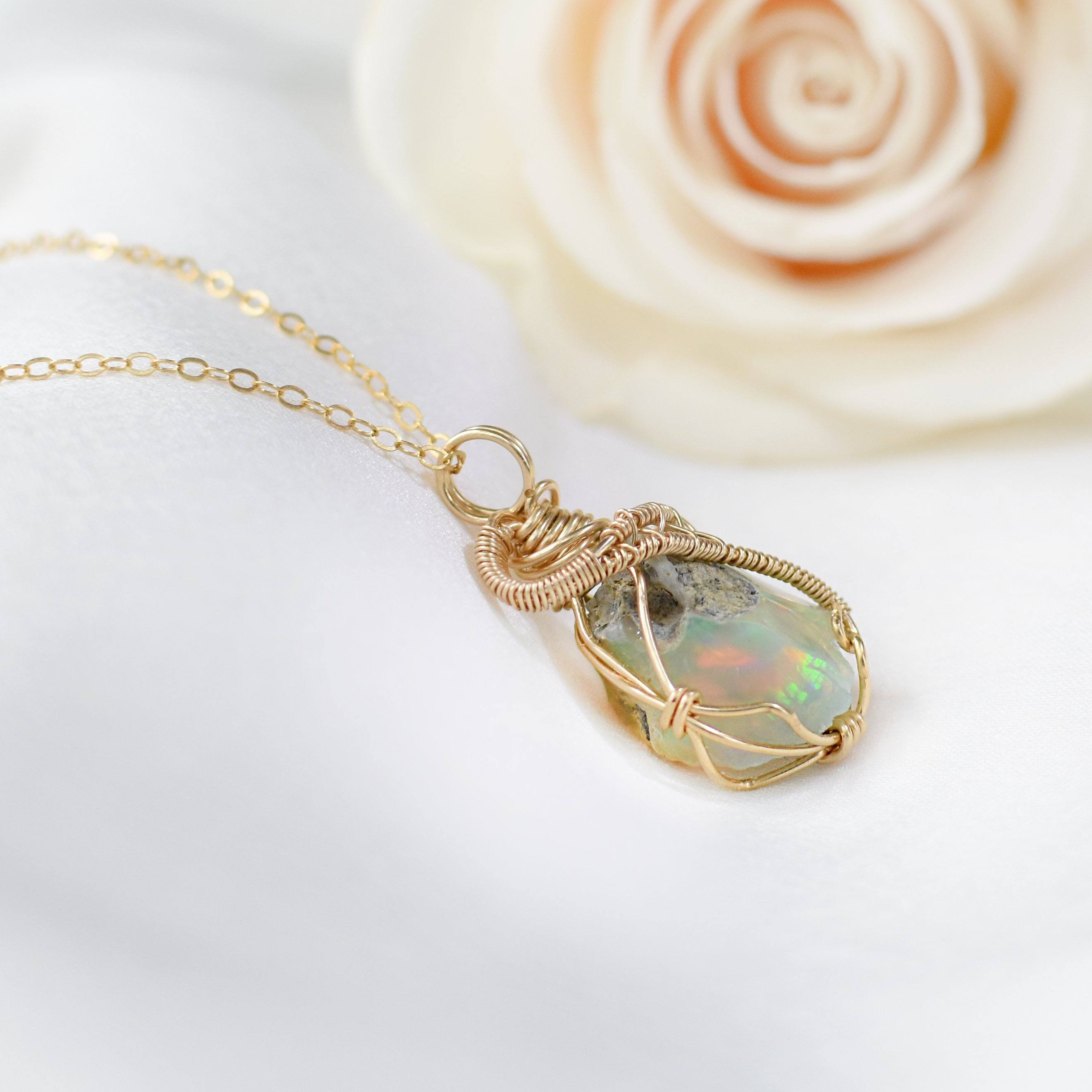 Fire Opal Necklace - 14k Gold Filled Pendant Jewelry for Women, Gift for Her, Birthday, Anniversary, Valentine's Day