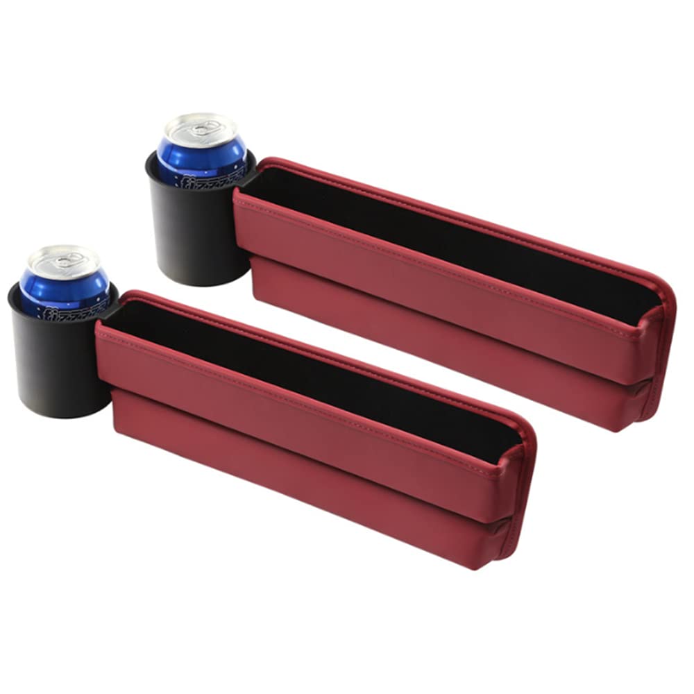 Premium Leather Car Seat Gap Organizer - 2 Pack Red - Storage Box & Cup Holder for Phone, Wallet, Keys, Coins - Perfect for SUVs, Sedans & Trucks - Keep Your Car Clean & Organized on Road Trips & Daily Commutes