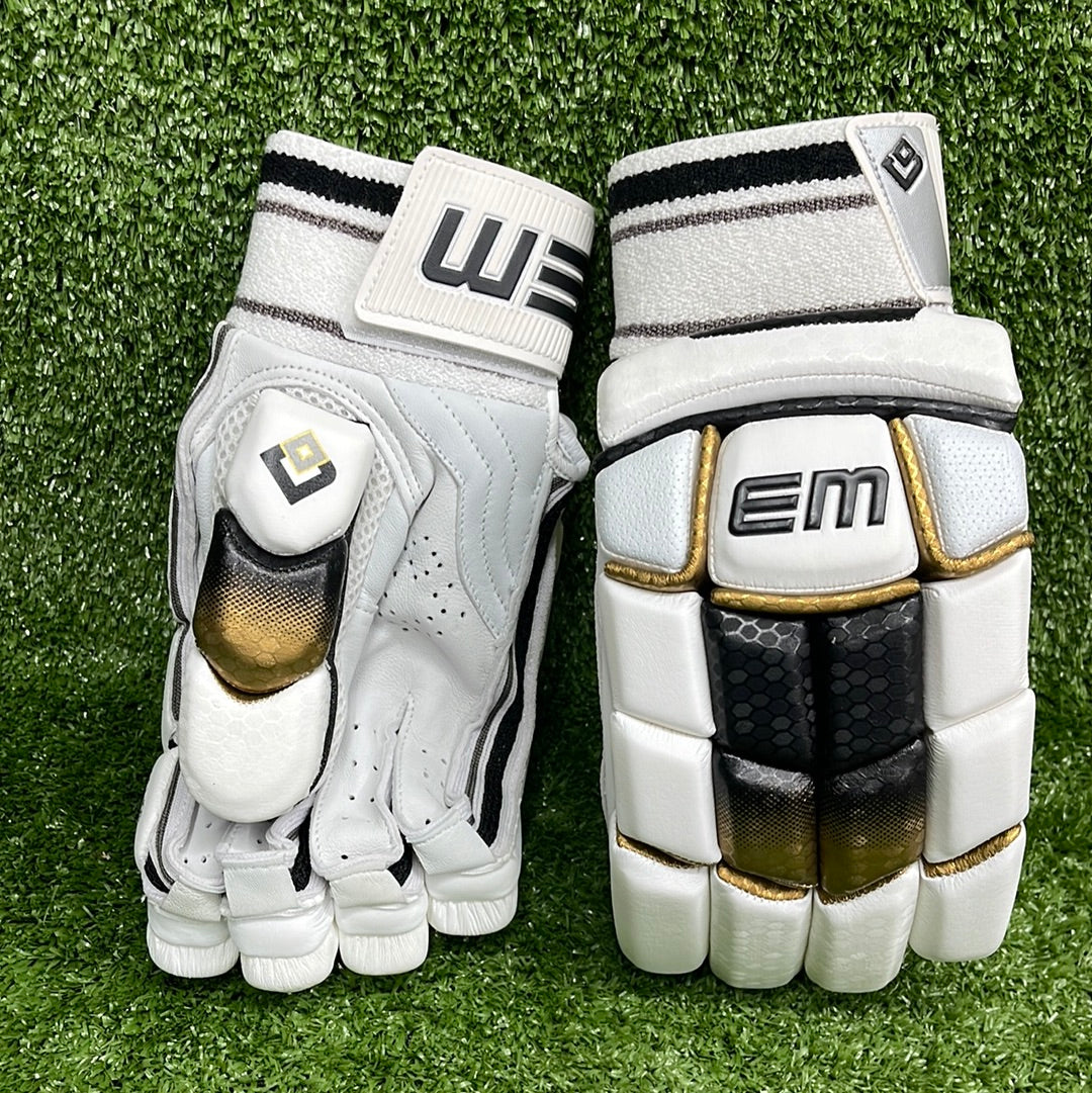 EM GT 1.0 White Adult Cricket Batting Gloves - Premium Leather Protection for Cricket Players - Perfect for Practice & Match Play