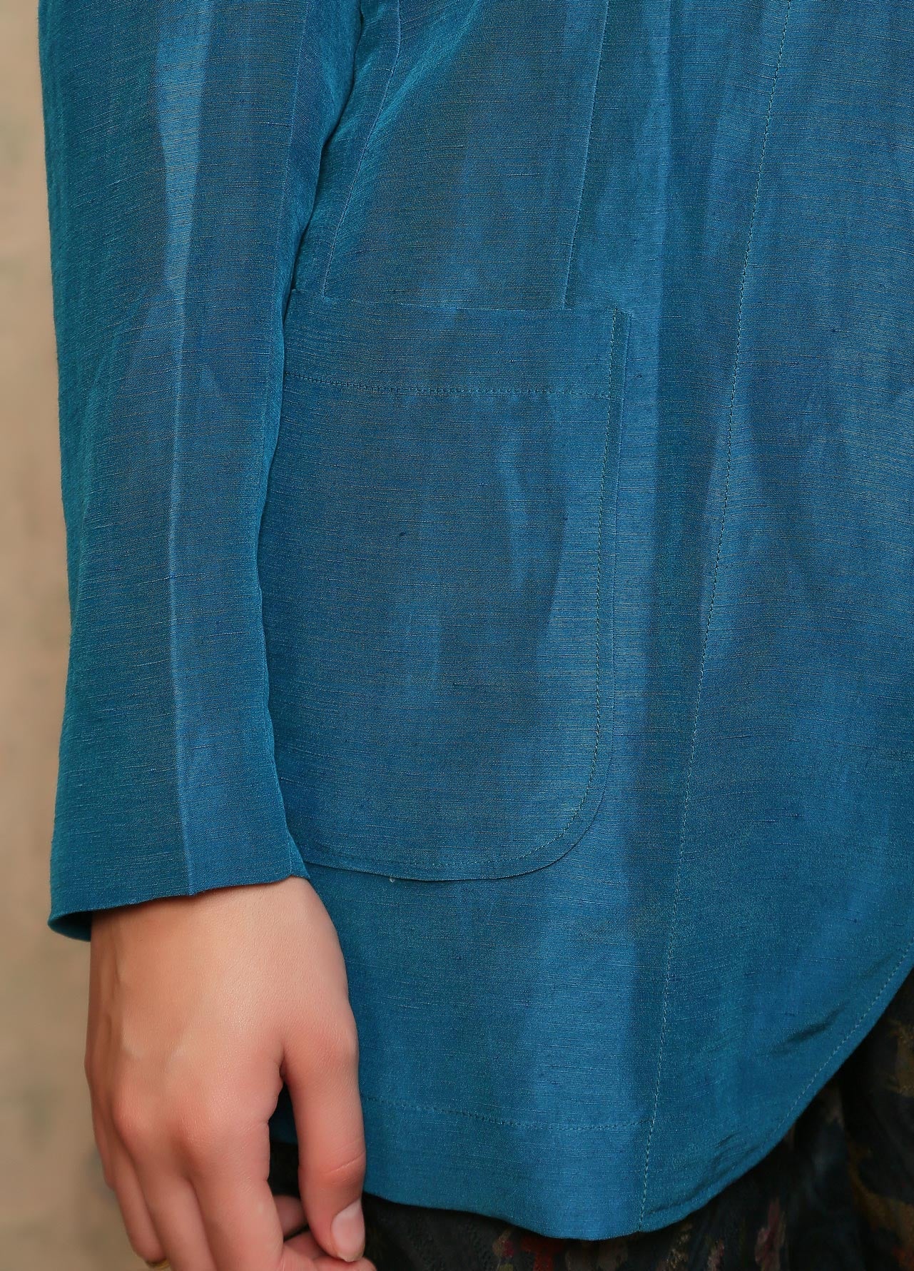 Rana Women's Turquoise Blazer - Satin Silk Linen Blend Jacket for Office, Wedding & Special Occasions