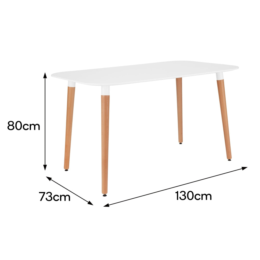 Scandinavian White Top Rectangular Wooden Dining Table 130cm - Modern Kitchen & Dining Room Furniture for Small Spaces & Apartments