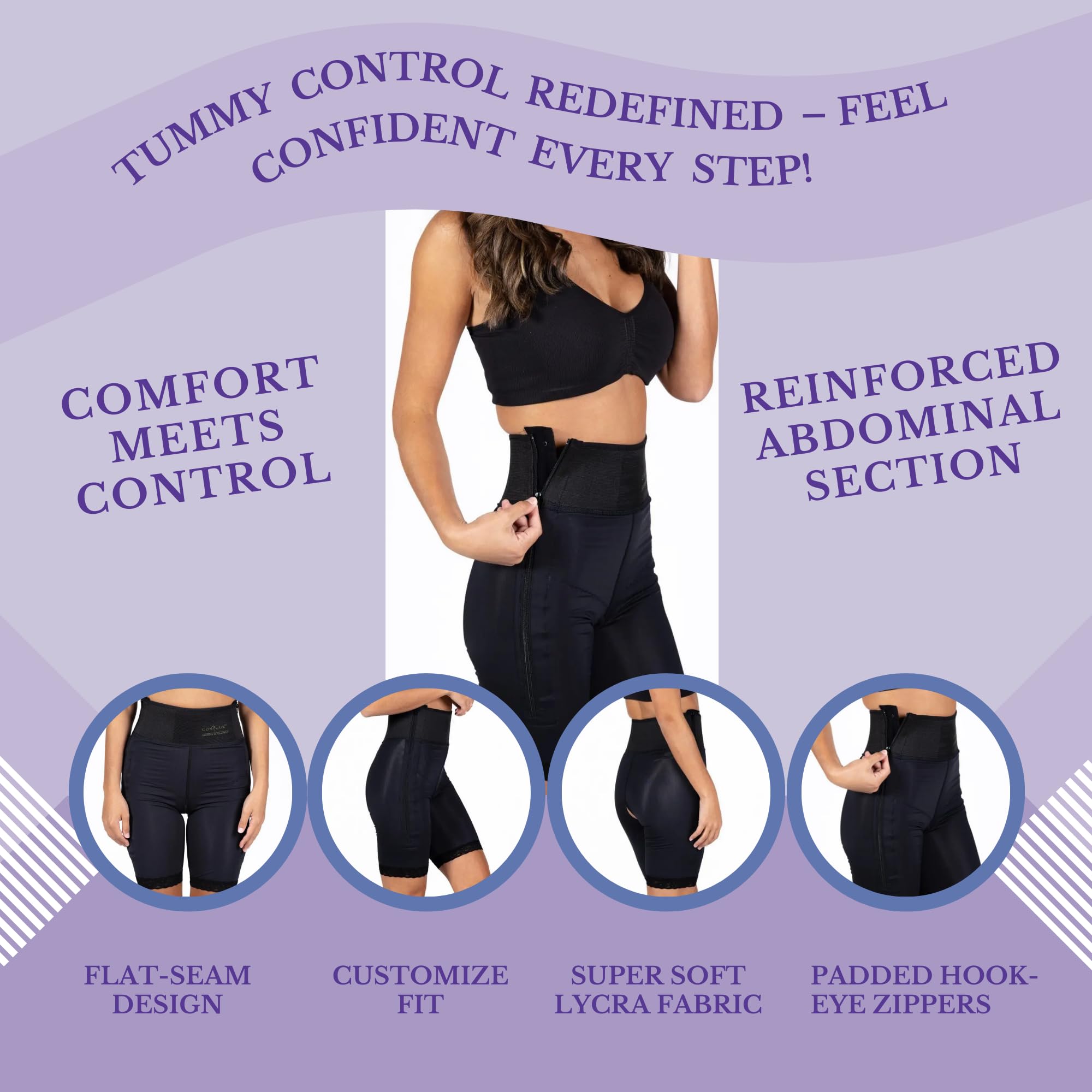 ContourMD Post Surgery Compression Shorts – Mid Thigh, Tummy Tuck Recovery Garment 4