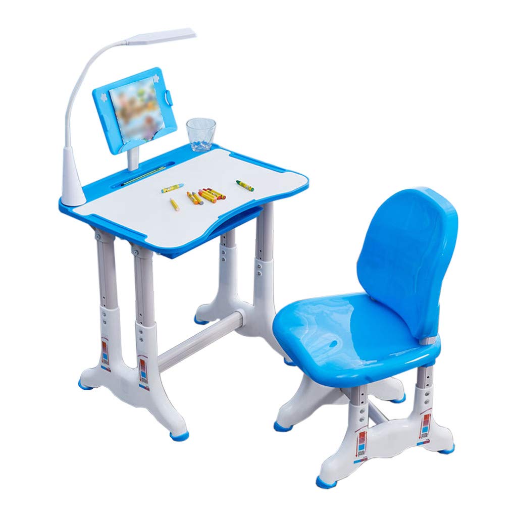 Adjustable MIS1950s Kids Study Desk and Chair Set with LED Lamp & Book Holder - Ergonomic Children's School Workstation with Storage Drawer | Perfect for Homework, Online Learning & Bedroom Study Space