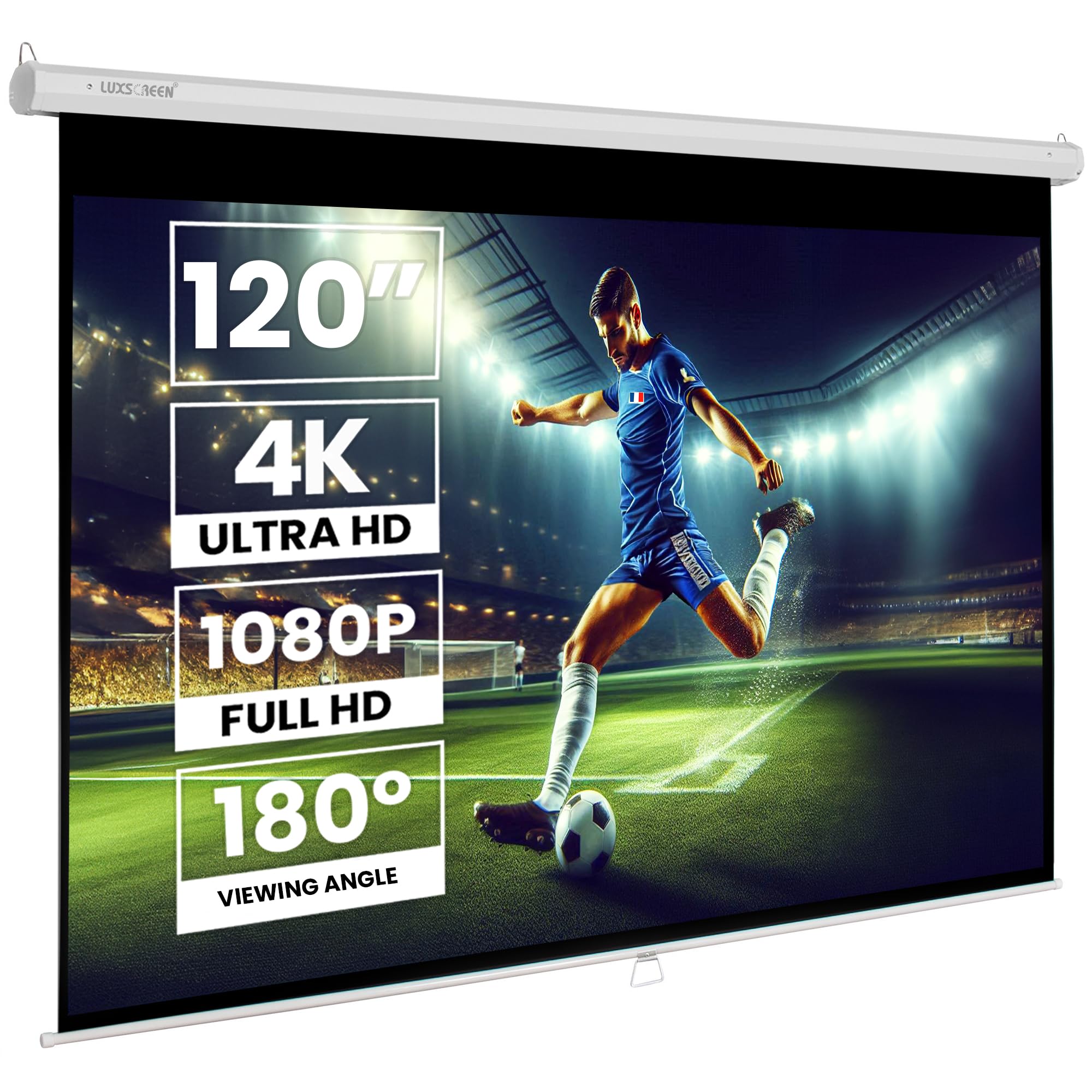 120 Inch Manual Pull Down Projector Screen 16:9 HD 4K 3D Ready - Wall/Ceiling Mountable Home Theater & Office Projection Screen (264x150cm) for Movies, Presentations & Gaming - Easy Height Adjustment & Compact Housing (283cm)
