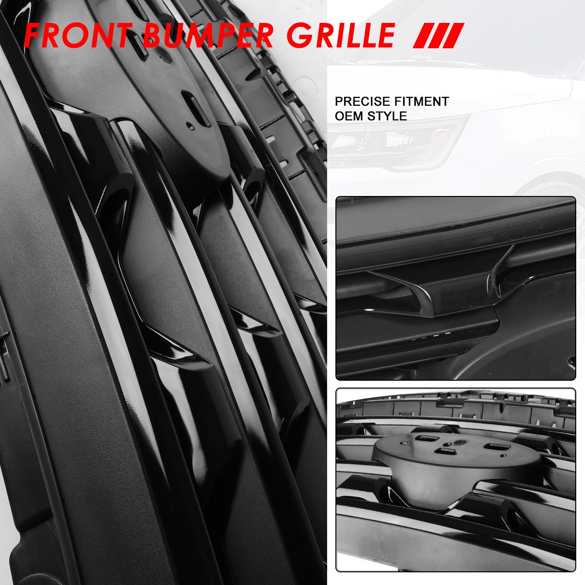 Auto Dynasty Glossy Black Front Hood Bumper Grille for 2016-2017 Ford Explorer - Factory Style Replacement with Durable ABS Plastic - Perfect for Off-Roading & Custom Car Upgrades