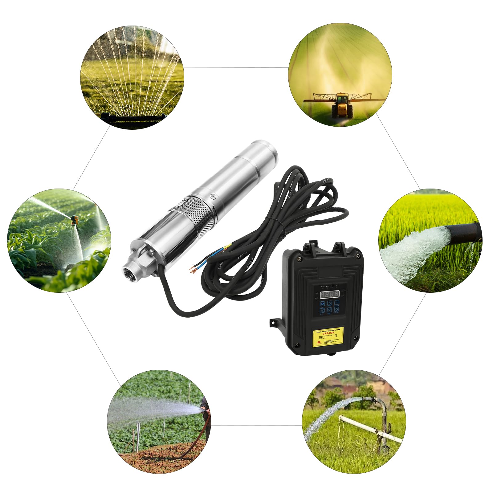 24V 210W Solar Powered Deep Well Submersible Pump with Control Box - 3