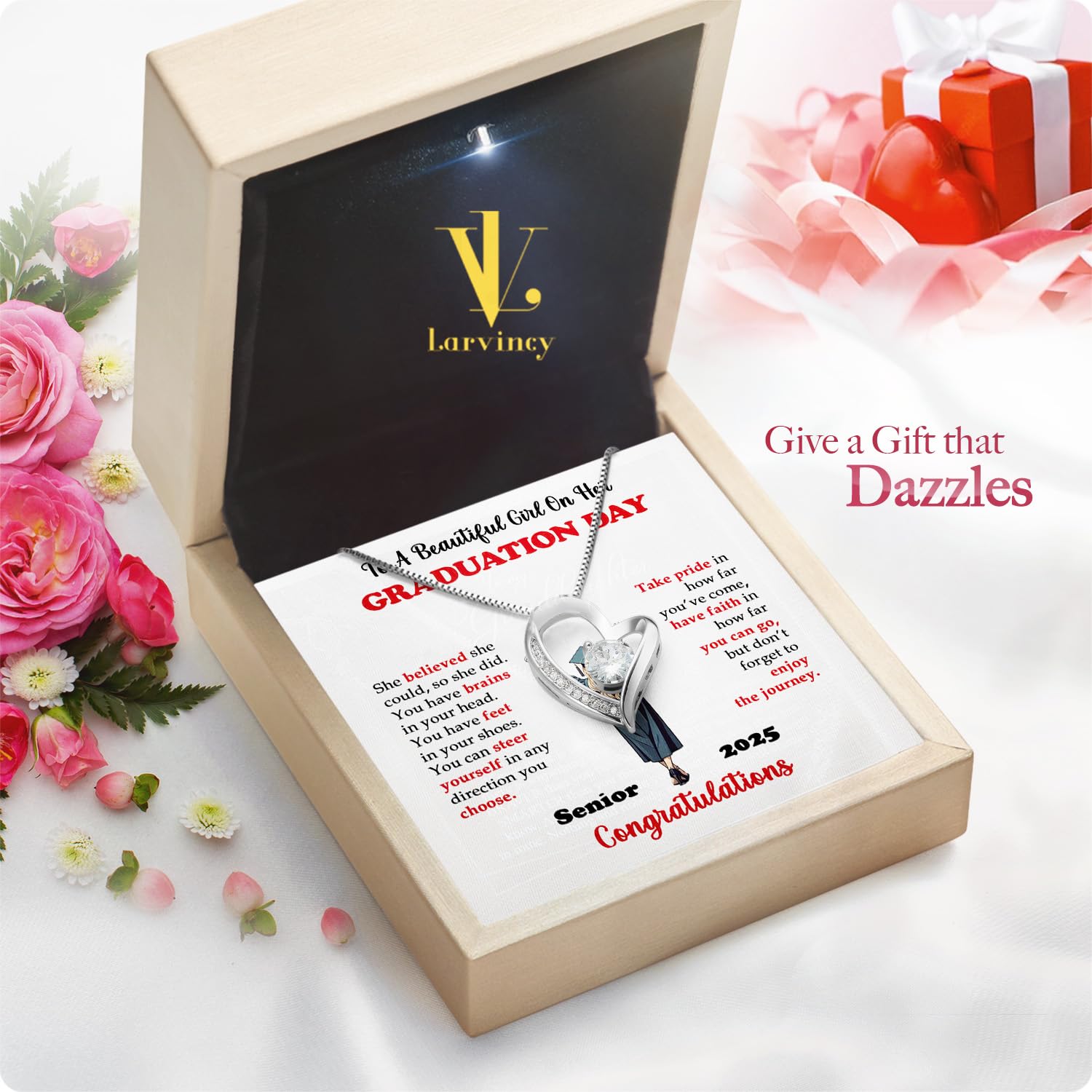 Larvincy 2025 Graduation Necklace - Heartfelt Jewelry Gift for Her, Perfect for High School & College Graduation Gifts